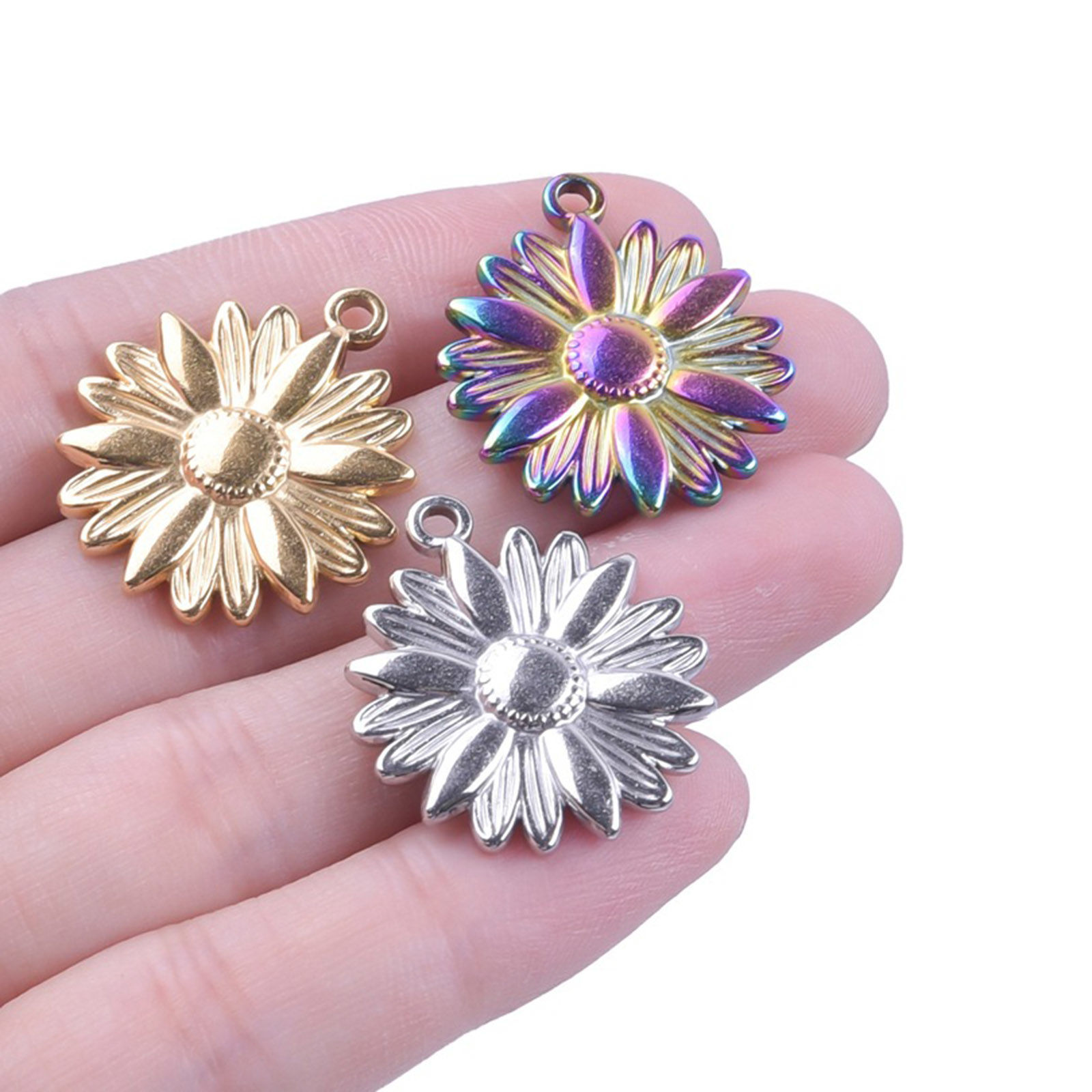 Picture of 304 Stainless Steel Charms Multicolor Sunflower 26mm x 22mm