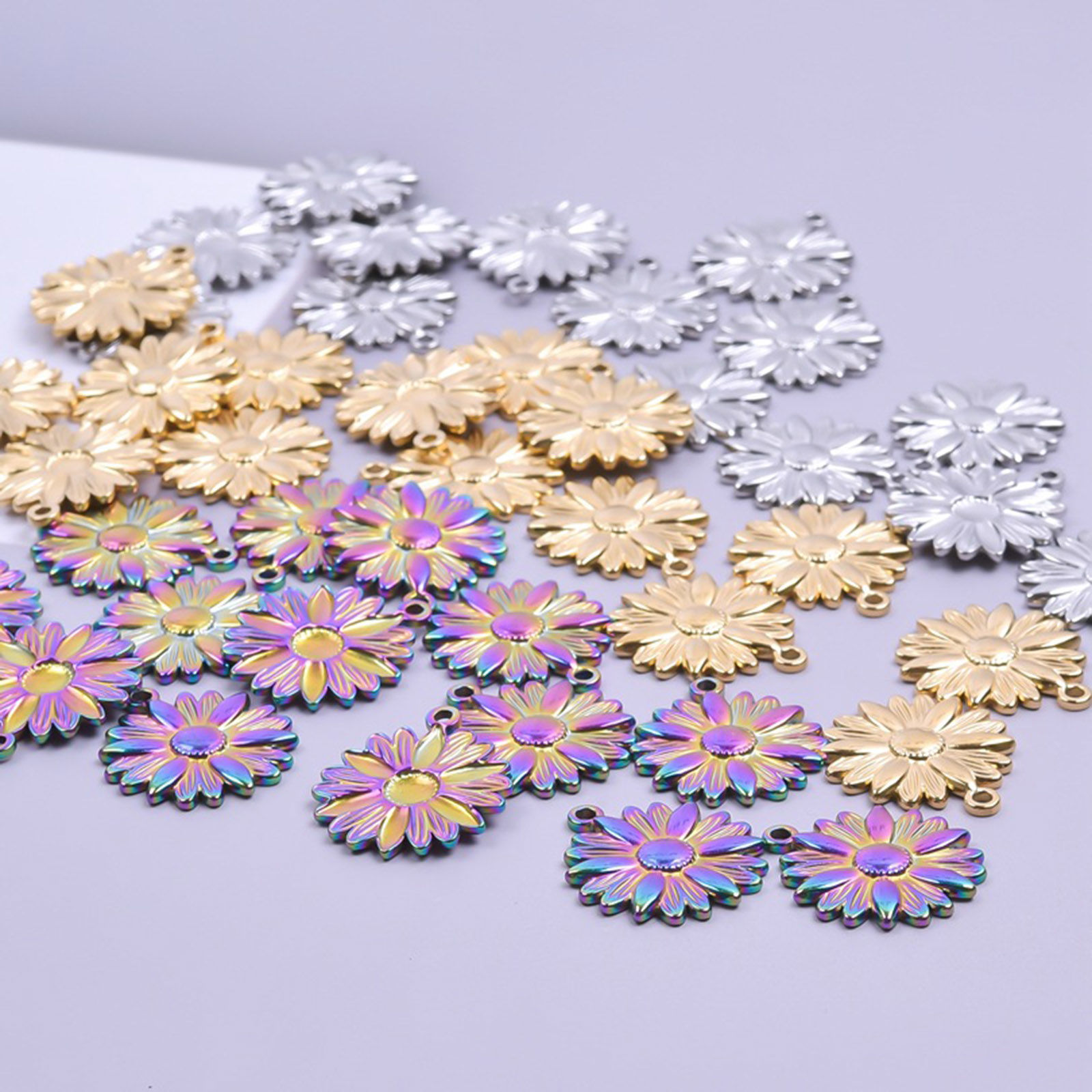 Picture of 304 Stainless Steel Charms Multicolor Sunflower 26mm x 22mm
