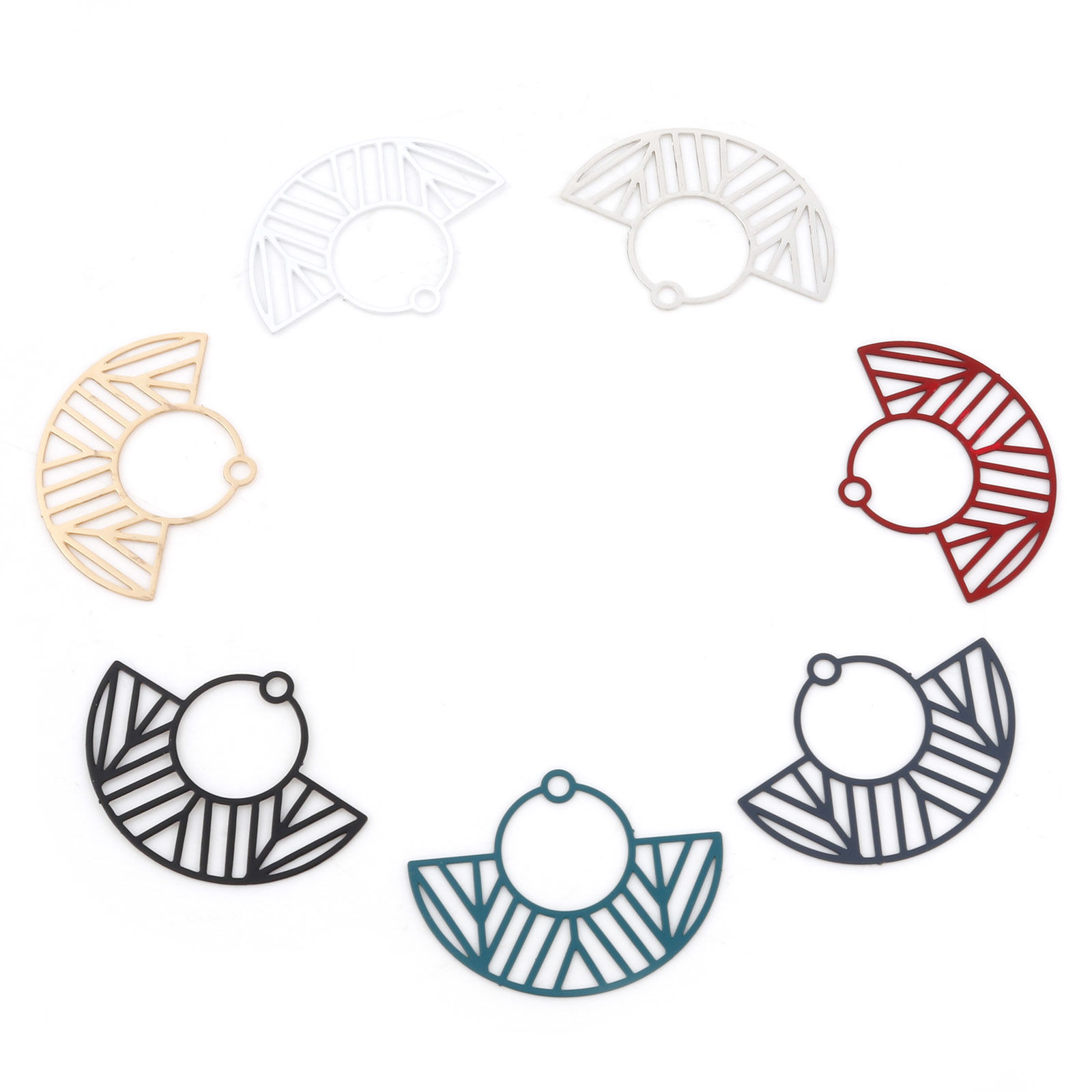 Picture of Iron Based Alloy Pendants Multicolor Fan-shaped Painted 3.1cm x 2.3cm