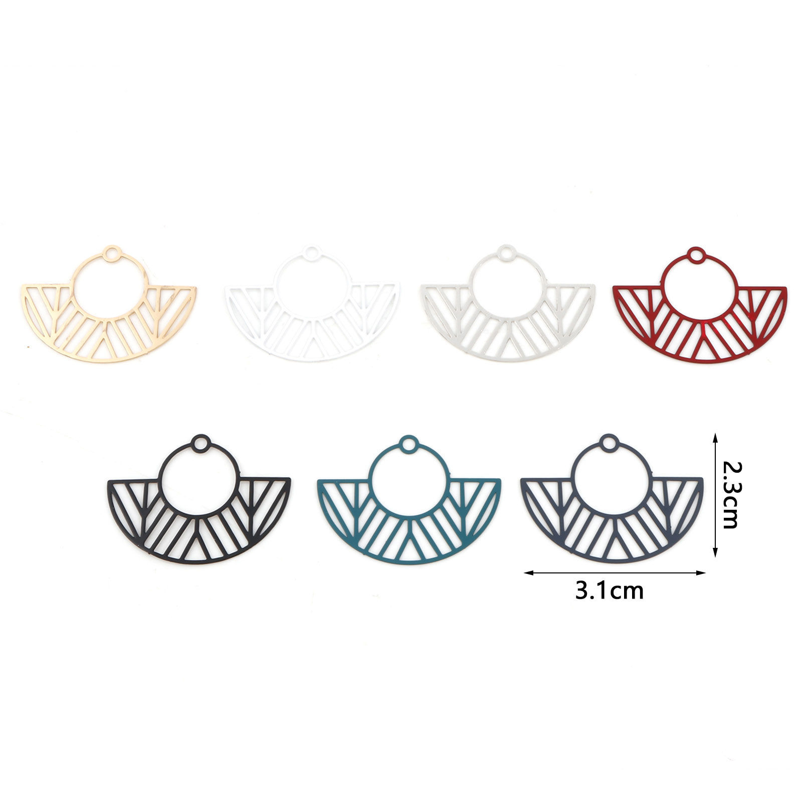 Picture of Iron Based Alloy Pendants Multicolor Fan-shaped Painted 3.1cm x 2.3cm