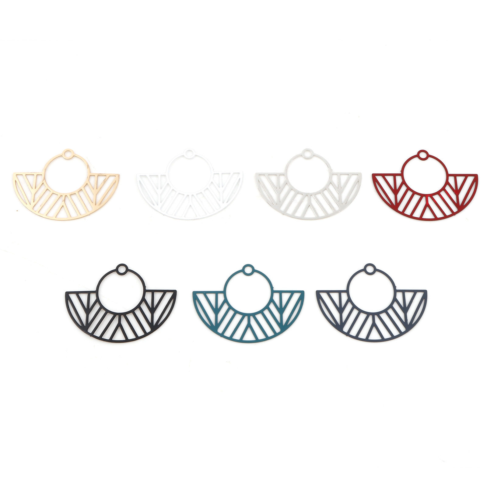 Picture of Iron Based Alloy Pendants Multicolor Fan-shaped Painted 3.1cm x 2.3cm