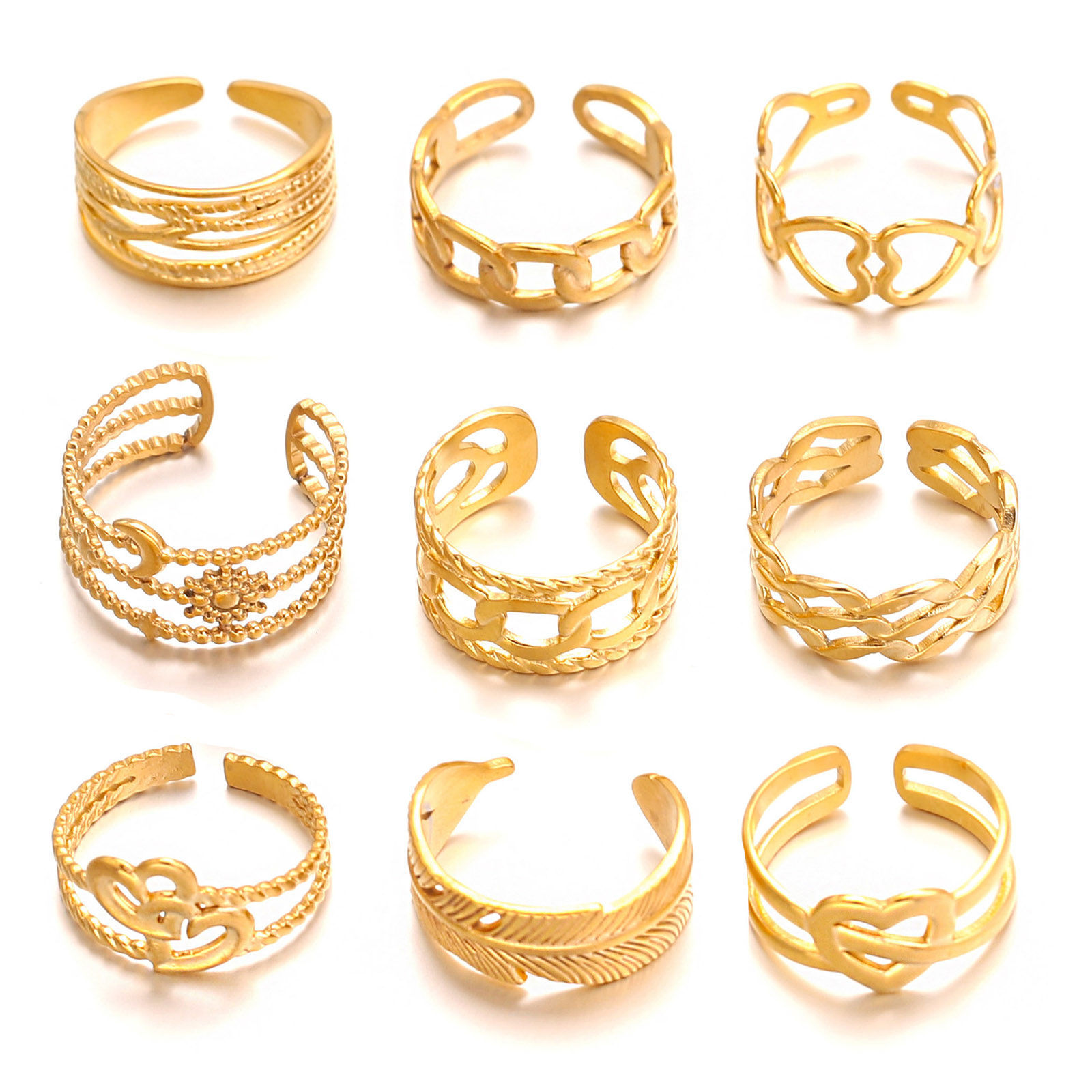 Bild von 304 Edelstahl Retro Offen Verstellbar Ring Silberfarbe 17mm (US Größe 6.5), 1 Stück