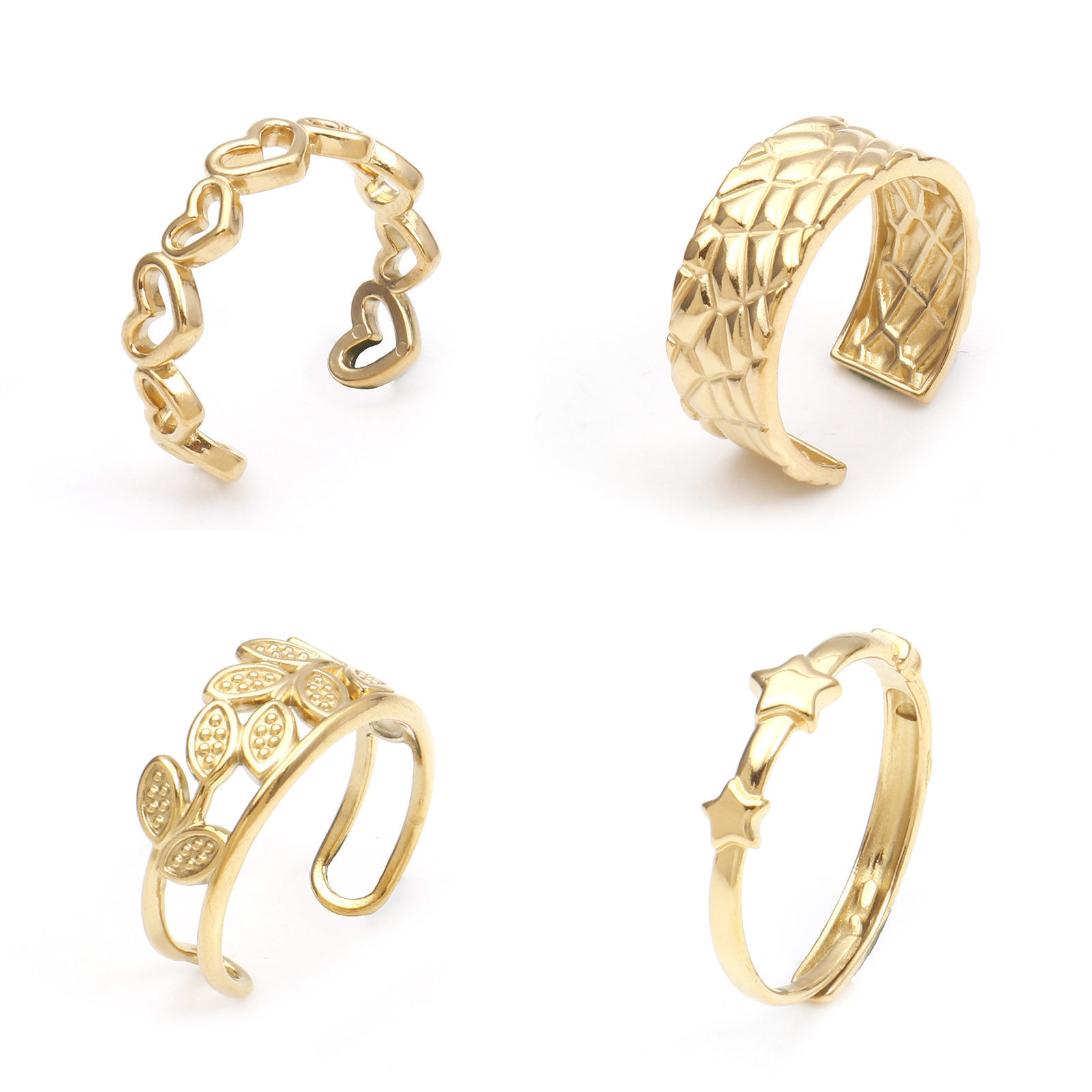 Immagine di 304 Acciaio Inossidabile Elegante Aperto Anello Oro Placcato Cuore Ramo 1 Pz