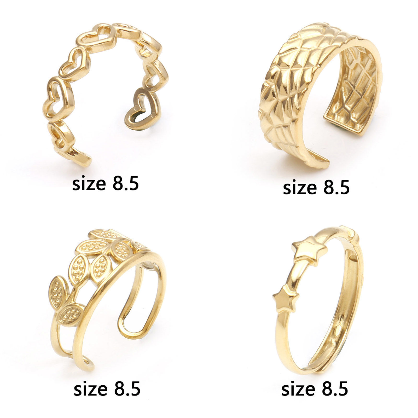 Immagine di 304 Acciaio Inossidabile Elegante Aperto Anello Oro Placcato Cuore Ramo 1 Pz