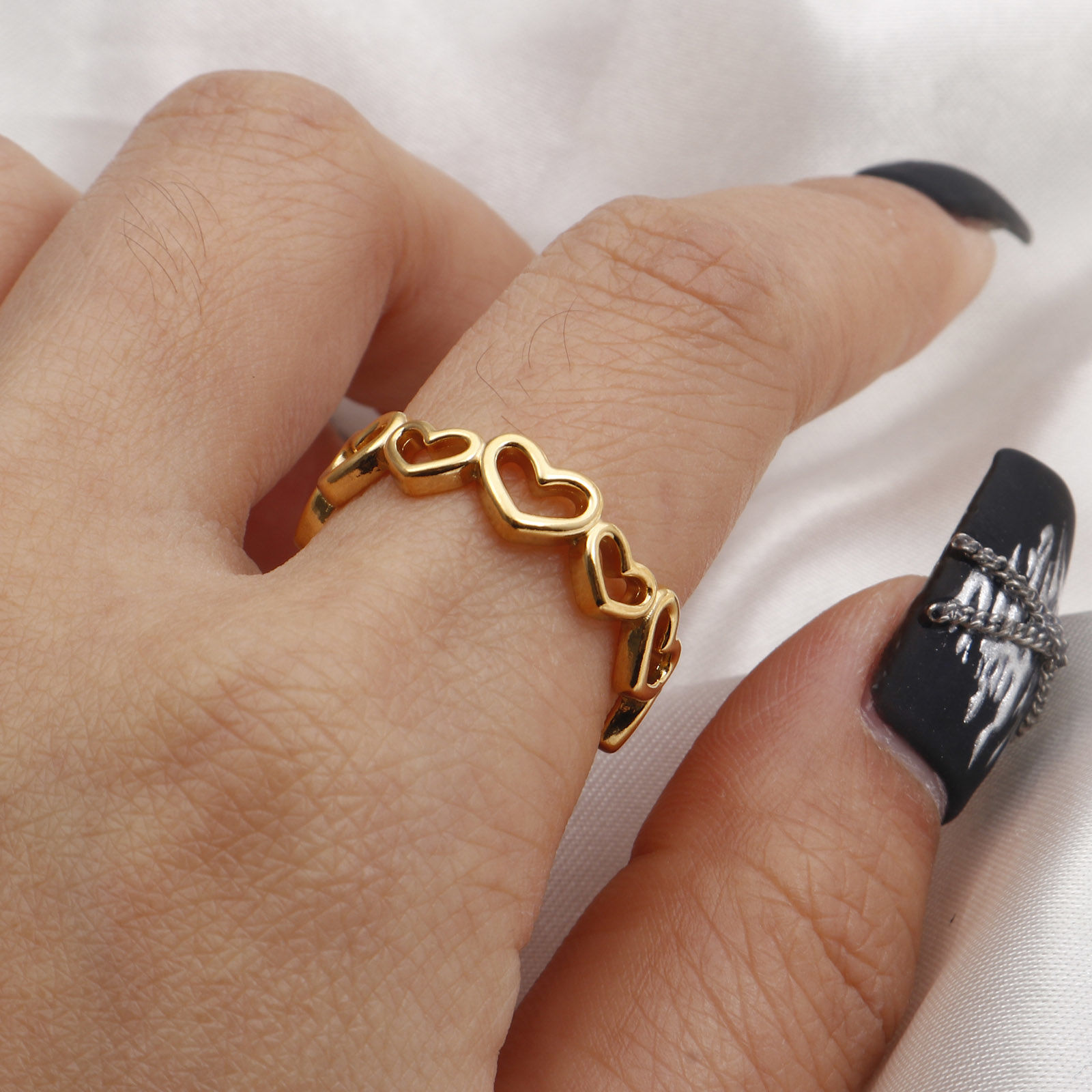 Immagine di 304 Acciaio Inossidabile Elegante Aperto Anello Oro Placcato Cuore Ramo 1 Pz