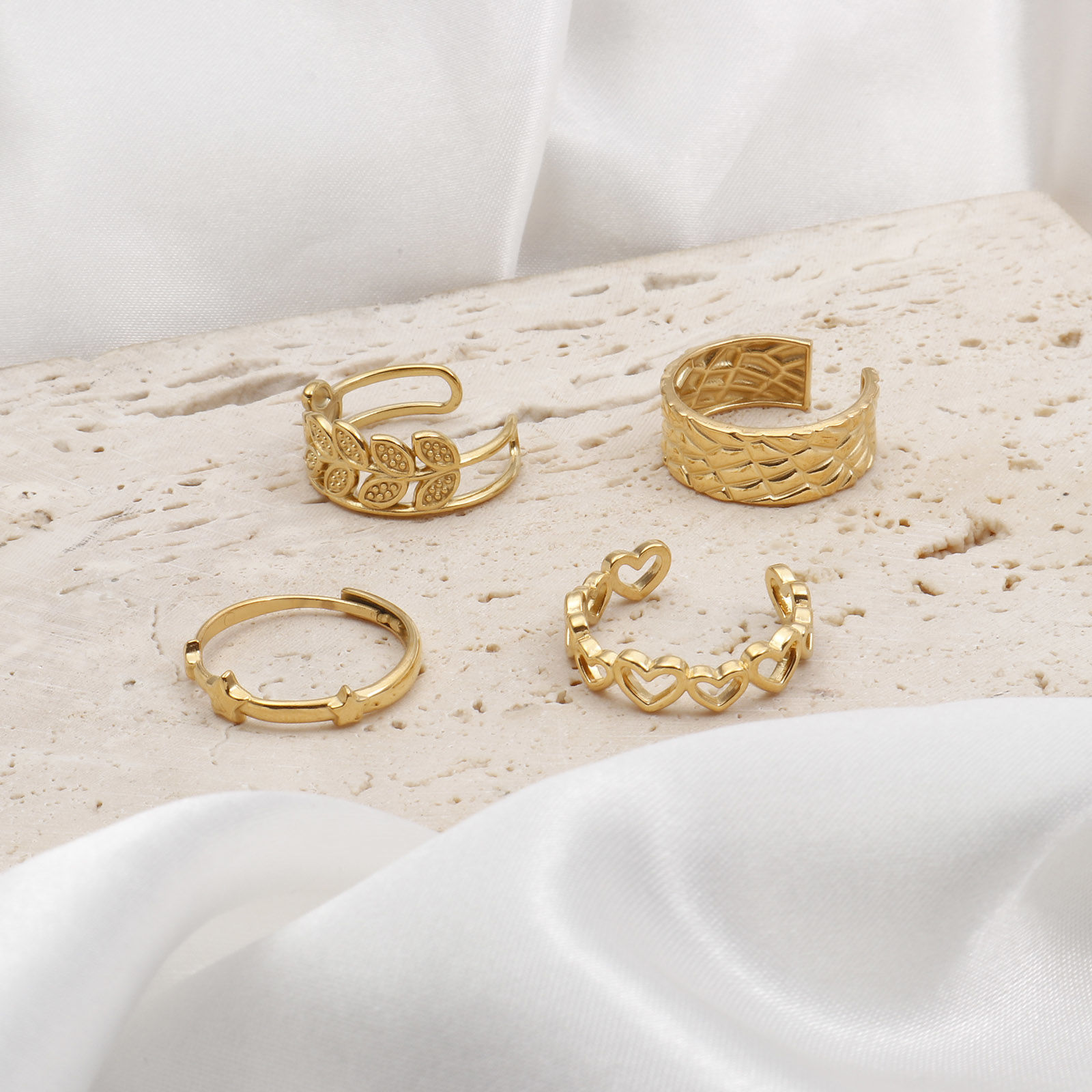 Immagine di 304 Acciaio Inossidabile Elegante Aperto Anello Oro Placcato Cuore Ramo 1 Pz