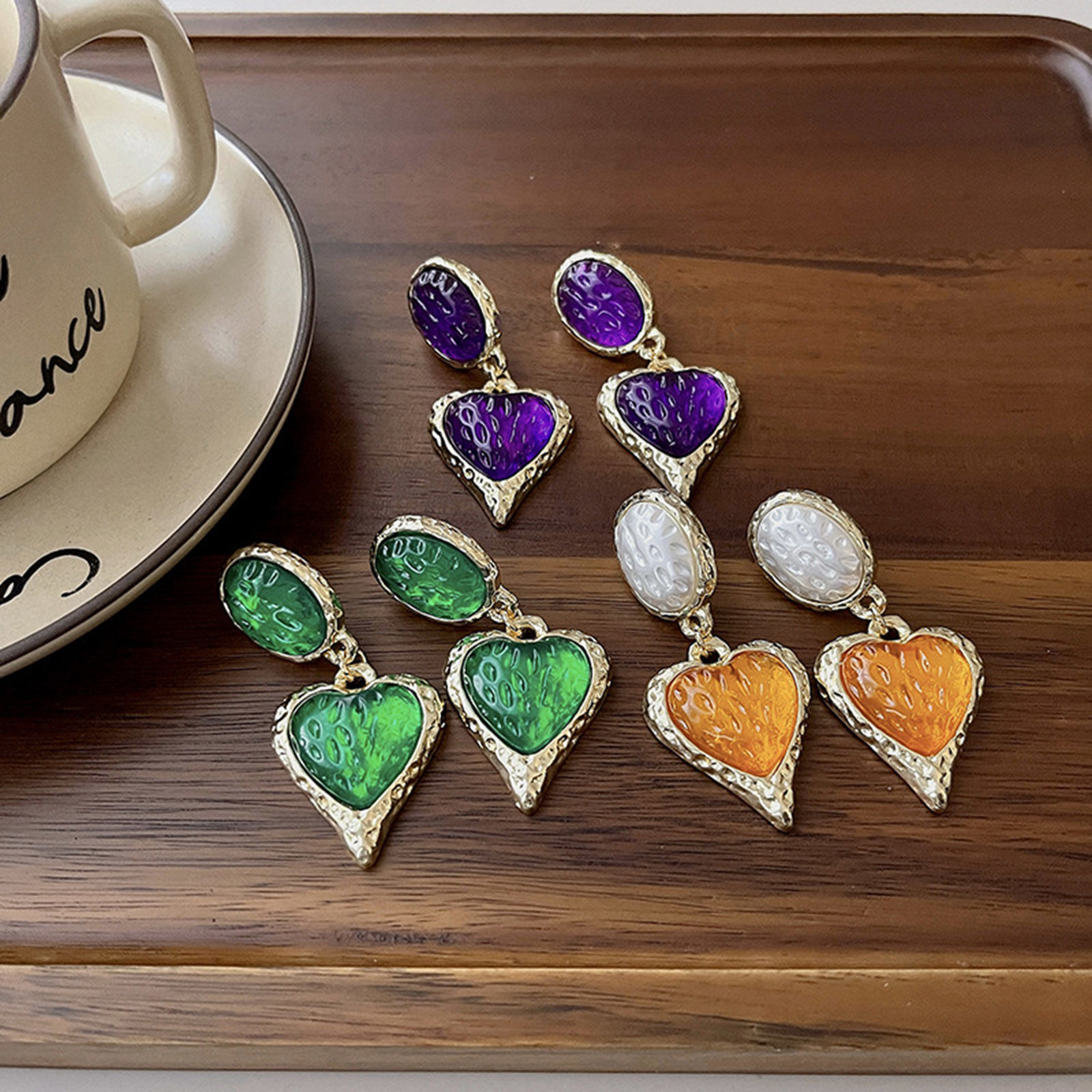 Bild von Valentinstag Ohrring Ohrstecker Vergoldet Bunt Herz 5cm x 2.5cm, 1 Paar