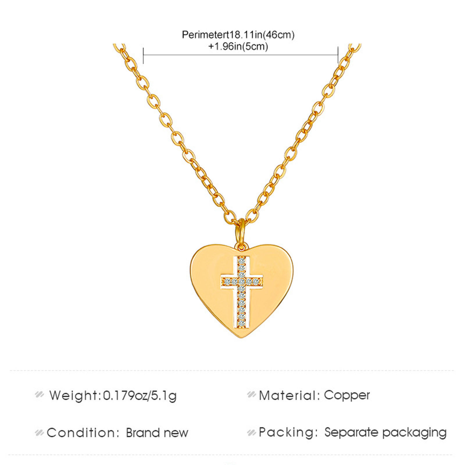 Immagine di Collana con Ciondolo San Valentino en Rame Multicolore Cuore Croce à Strass Trasparente (Apparié à Perle: 46cm Long, 1 Pz