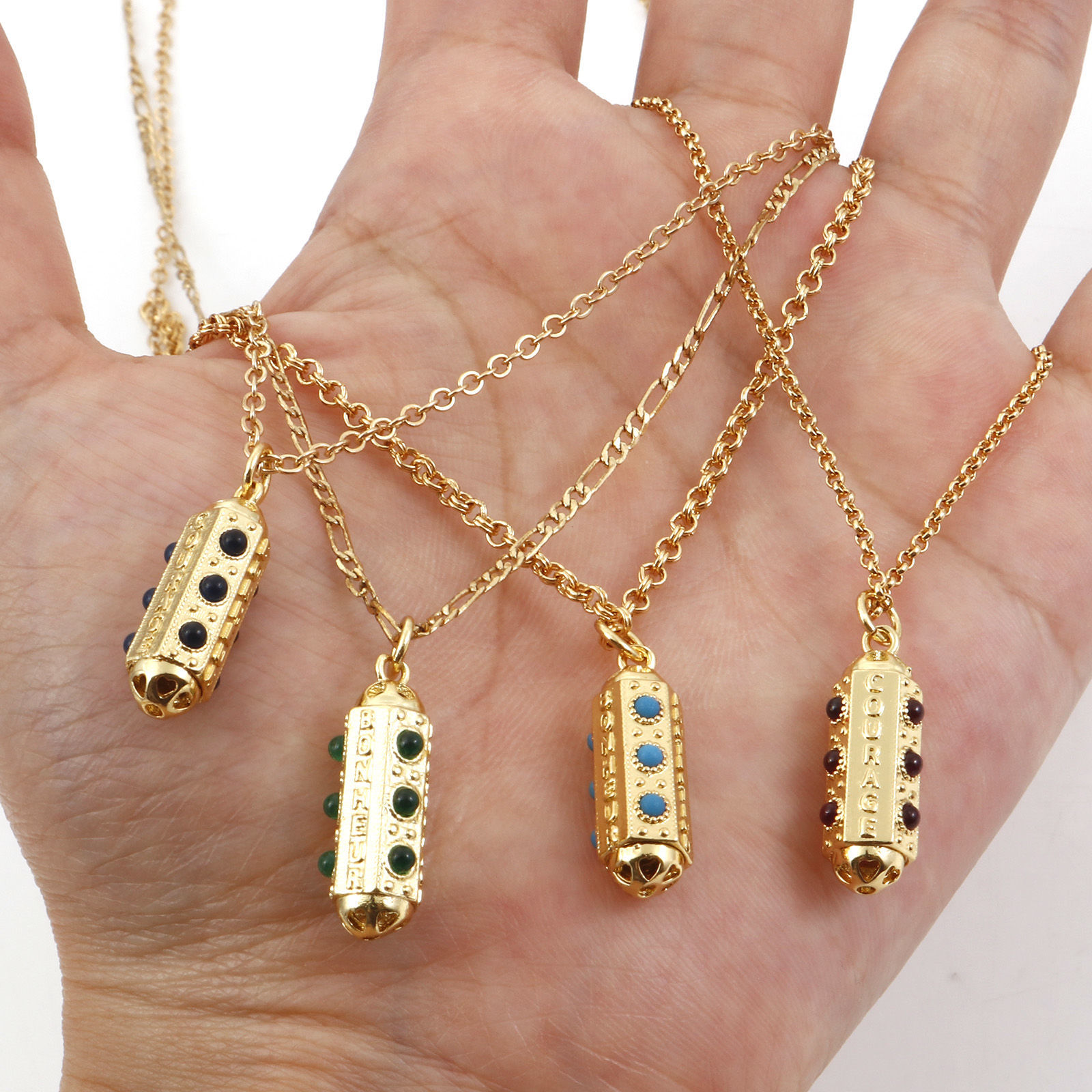 Picture of Copper Charms Gold Plated Hexagonal Prism Micro Pave Multicolour Cubic Zirconia 26mm x 7mm