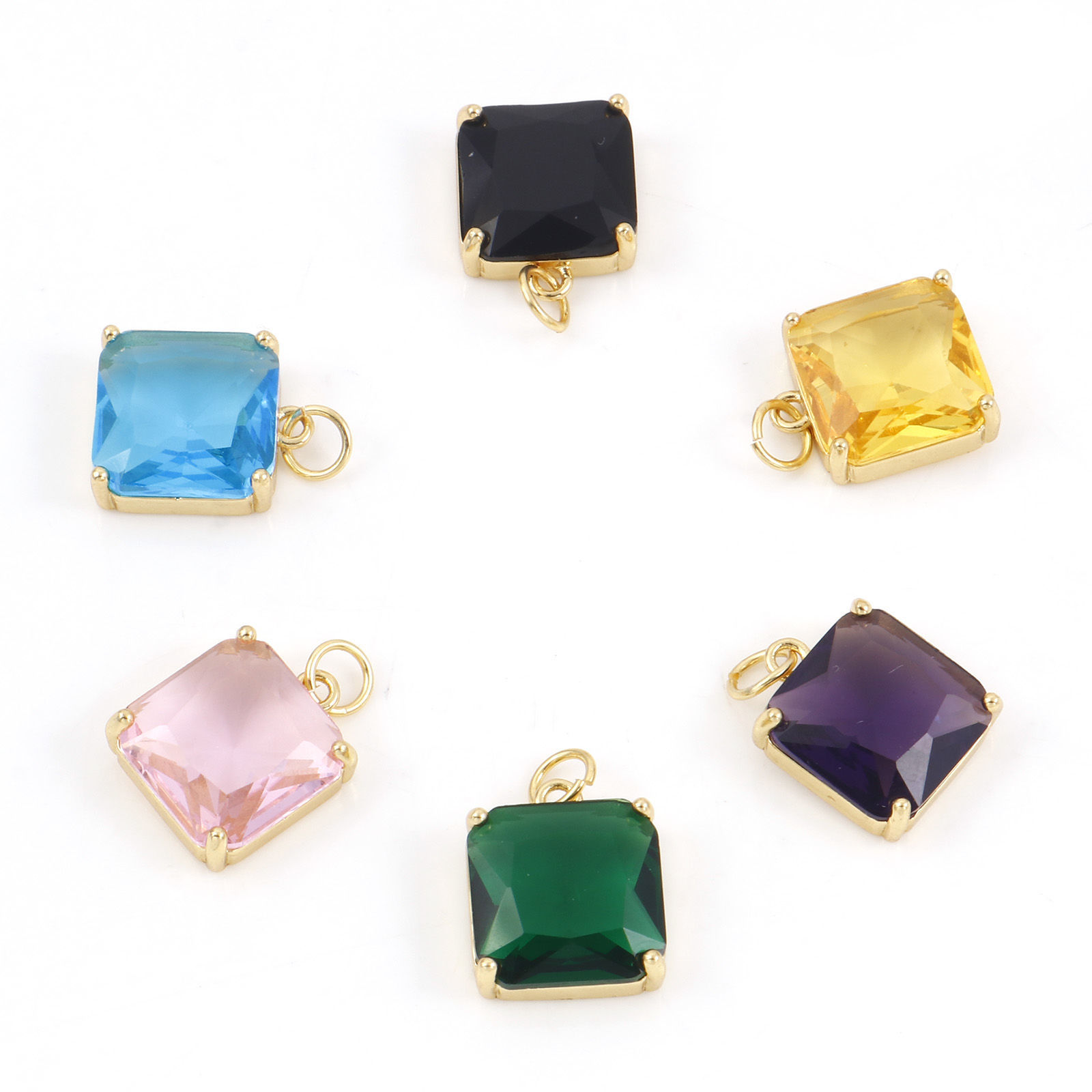 Imagen de Cobre + Vidrio Colgantes Charms Chapado en Oro Multicolor Cuadrado 18mm x 12mm, 1 Unidad