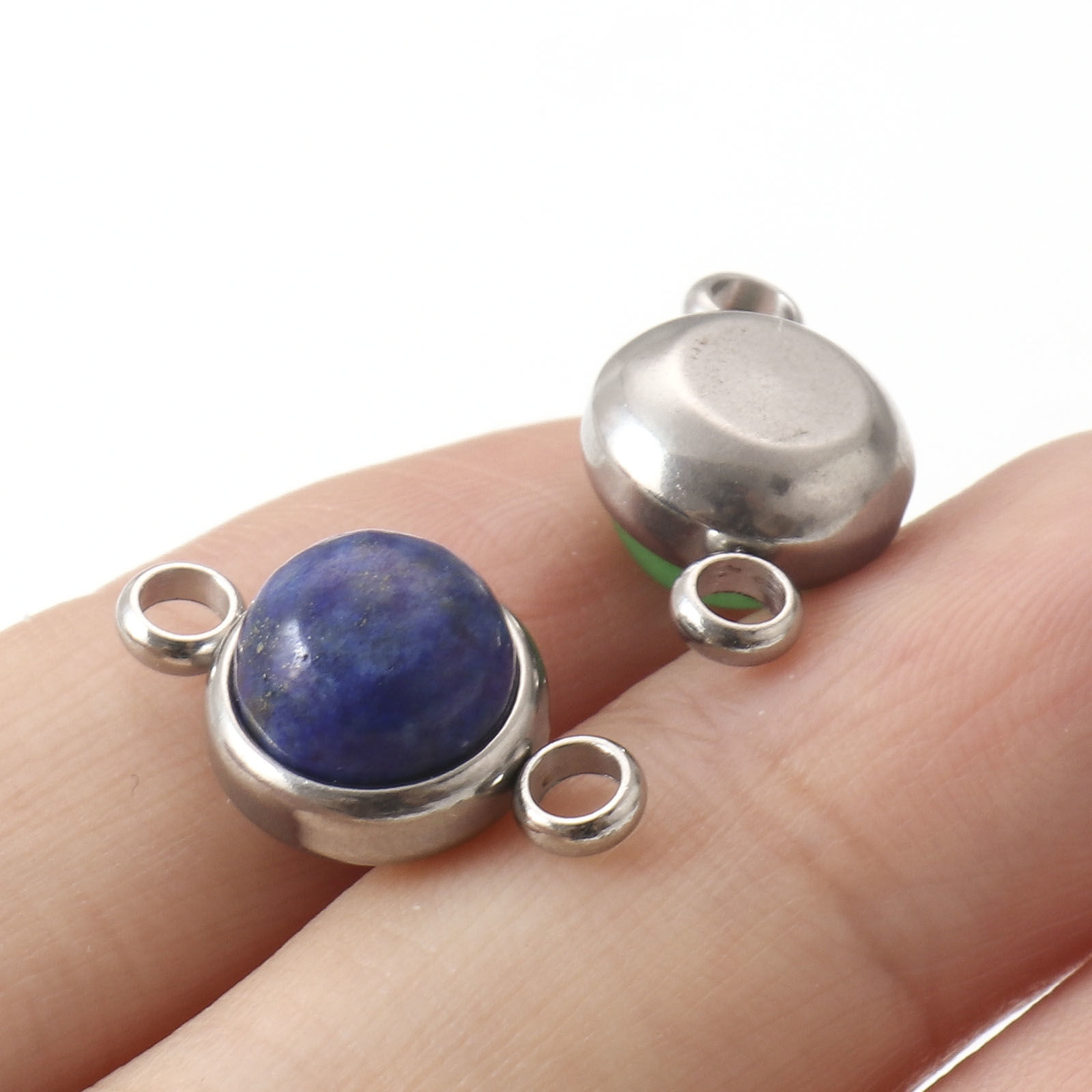Bild von Verbindungsstücke aus 304 Edelstahl und Edelsteinen, silberfarben, mehrfarbig, rund, 18 mm x 10 mm