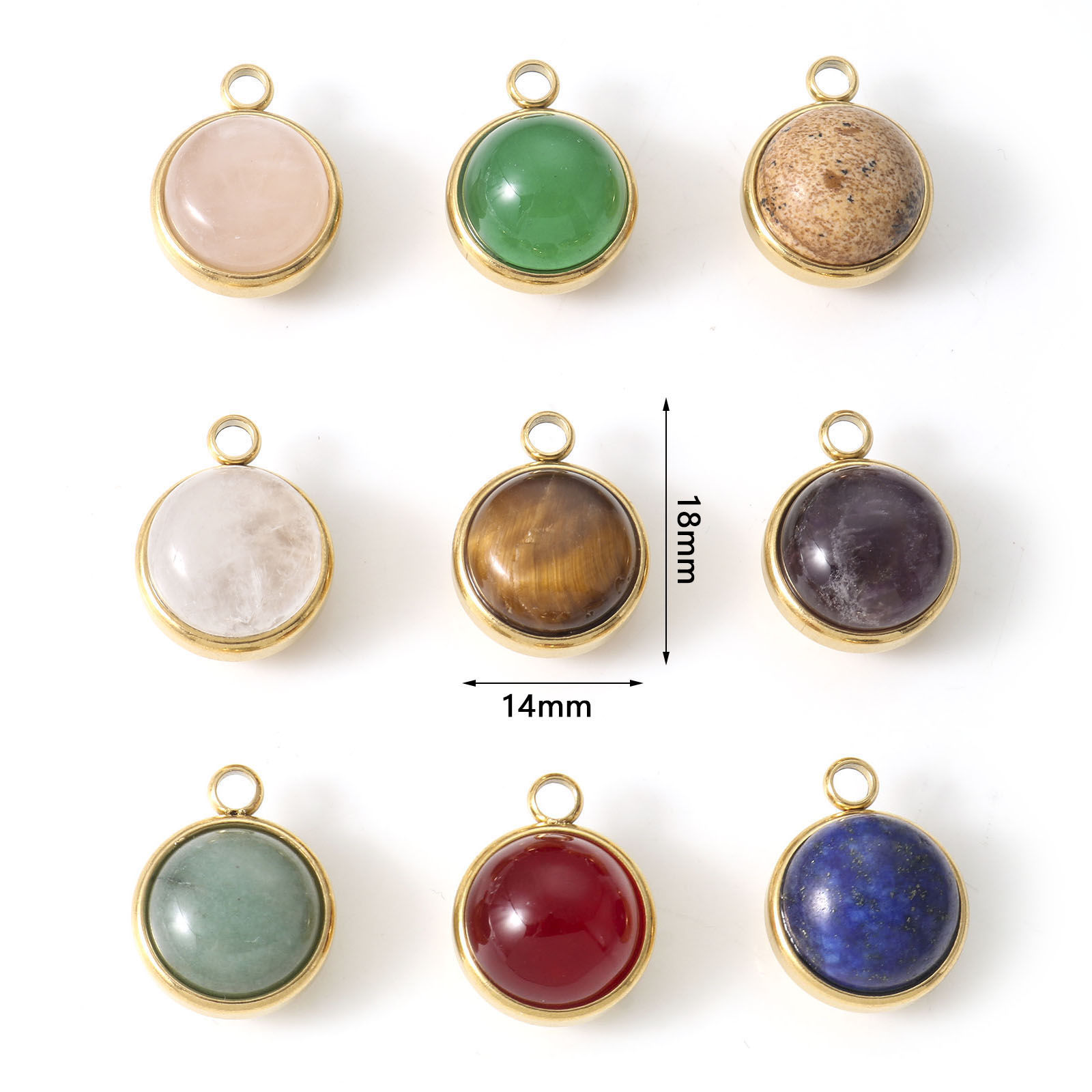 Bild von Charms aus 304 Edelstahl und Edelsteinen, vergoldet, mehrfarbig, rund, 18 mm x 14 mm