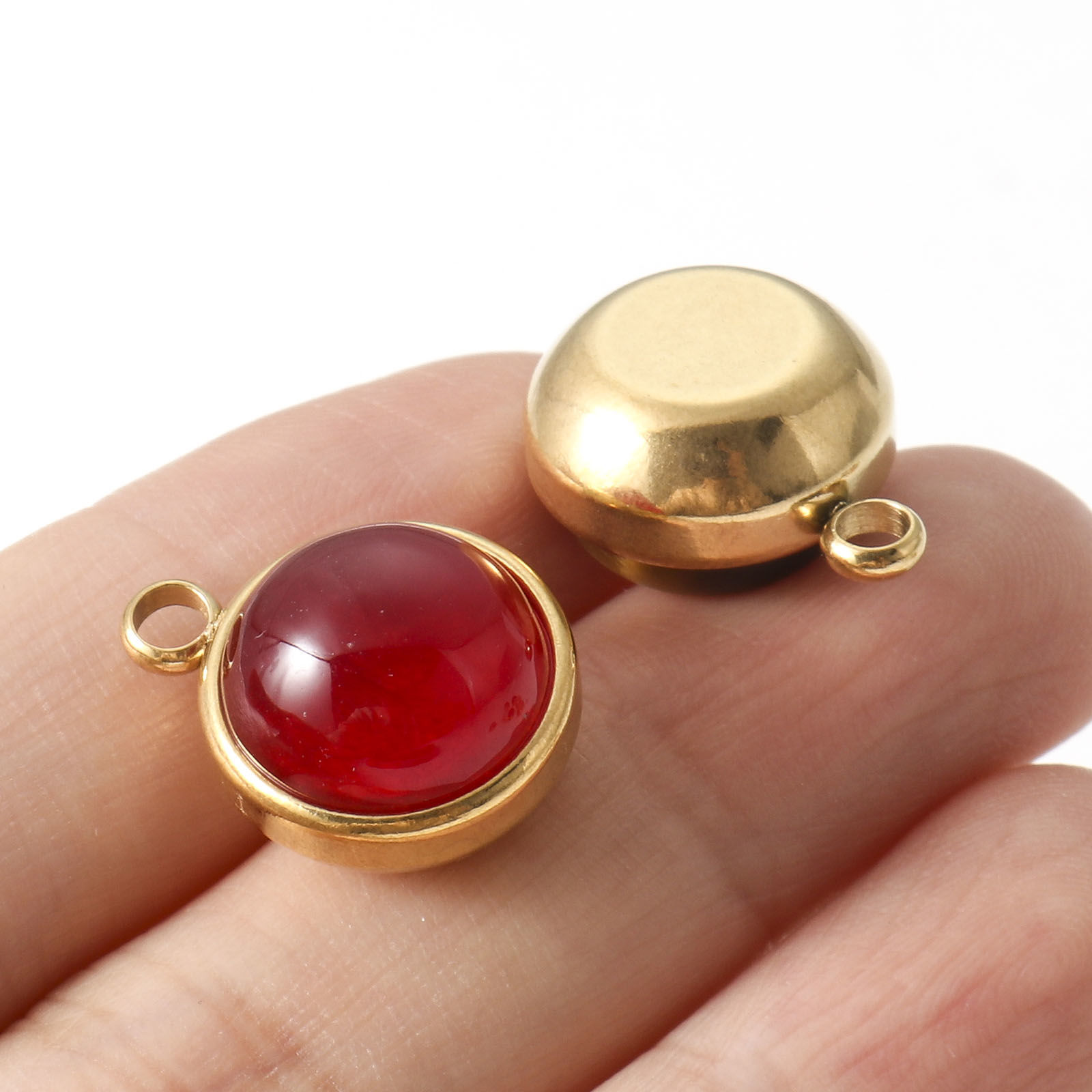 Bild von Charms aus 304 Edelstahl und Edelsteinen, vergoldet, mehrfarbig, rund, 18 mm x 14 mm