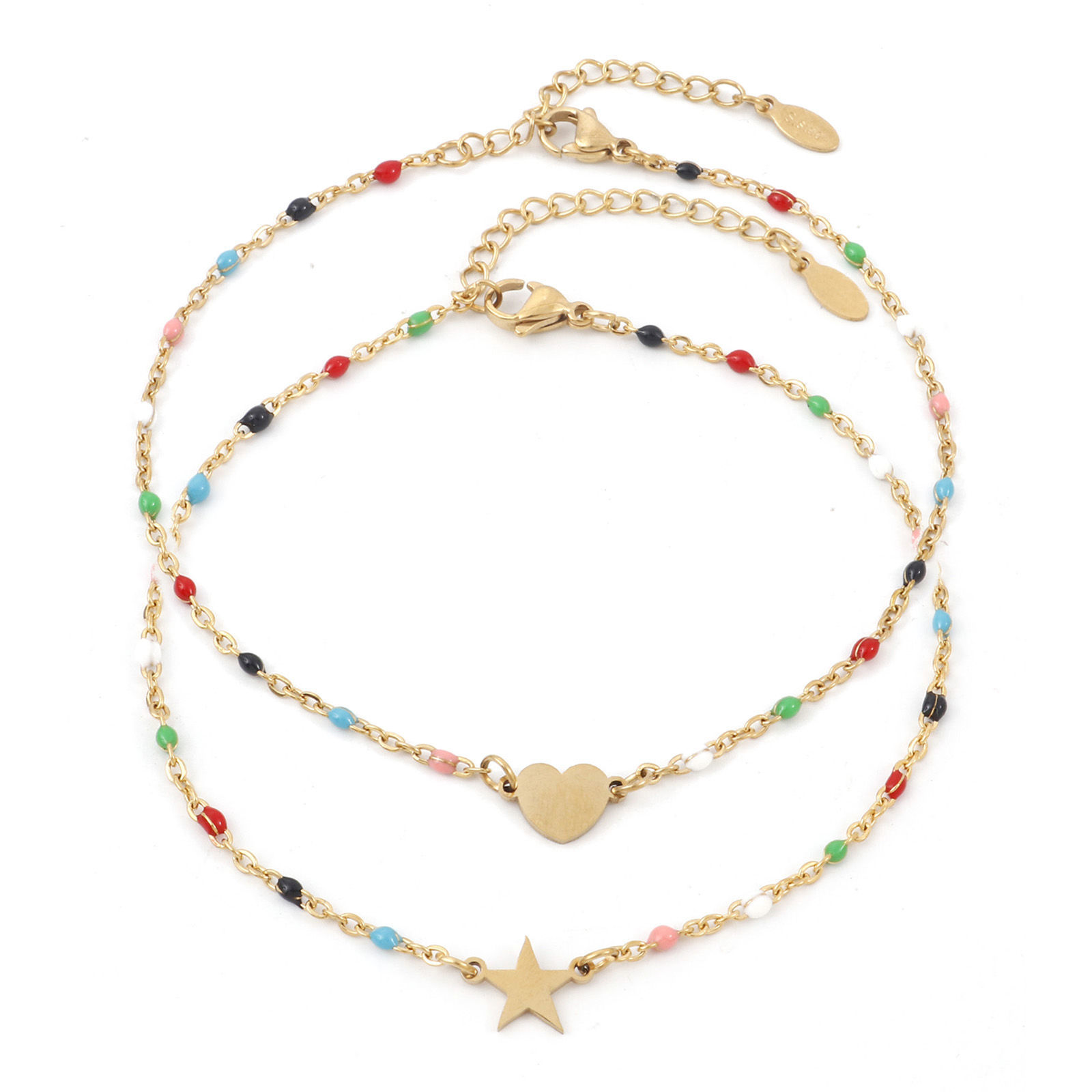 Immagine di 304 Acciaio Inossidabile Semplice Cavo Catena Cavigliere Multicolore Smalto 23.5cm lunghezza, 1 Pz
