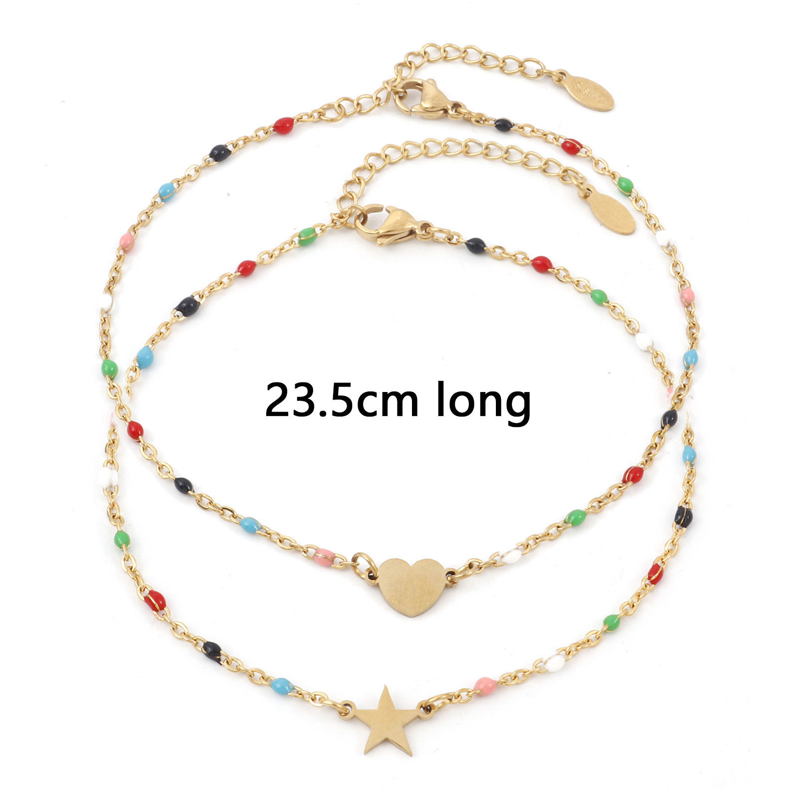 Immagine di 304 Acciaio Inossidabile Semplice Cavo Catena Cavigliere Multicolore Smalto 23.5cm lunghezza, 1 Pz