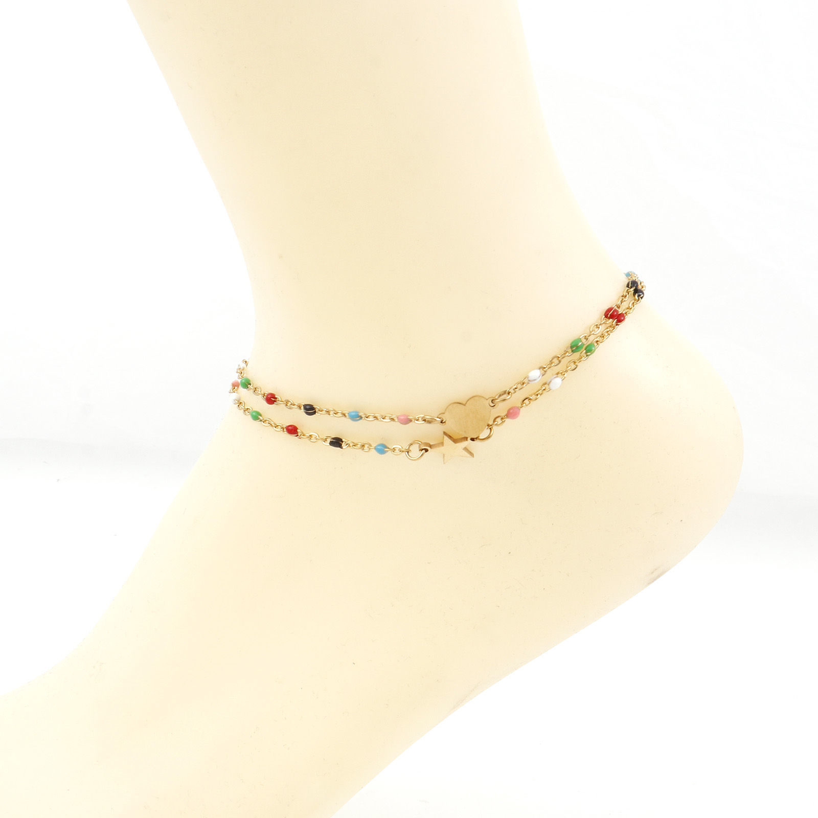 Immagine di 304 Acciaio Inossidabile Semplice Cavo Catena Cavigliere Multicolore Smalto 23.5cm lunghezza, 1 Pz