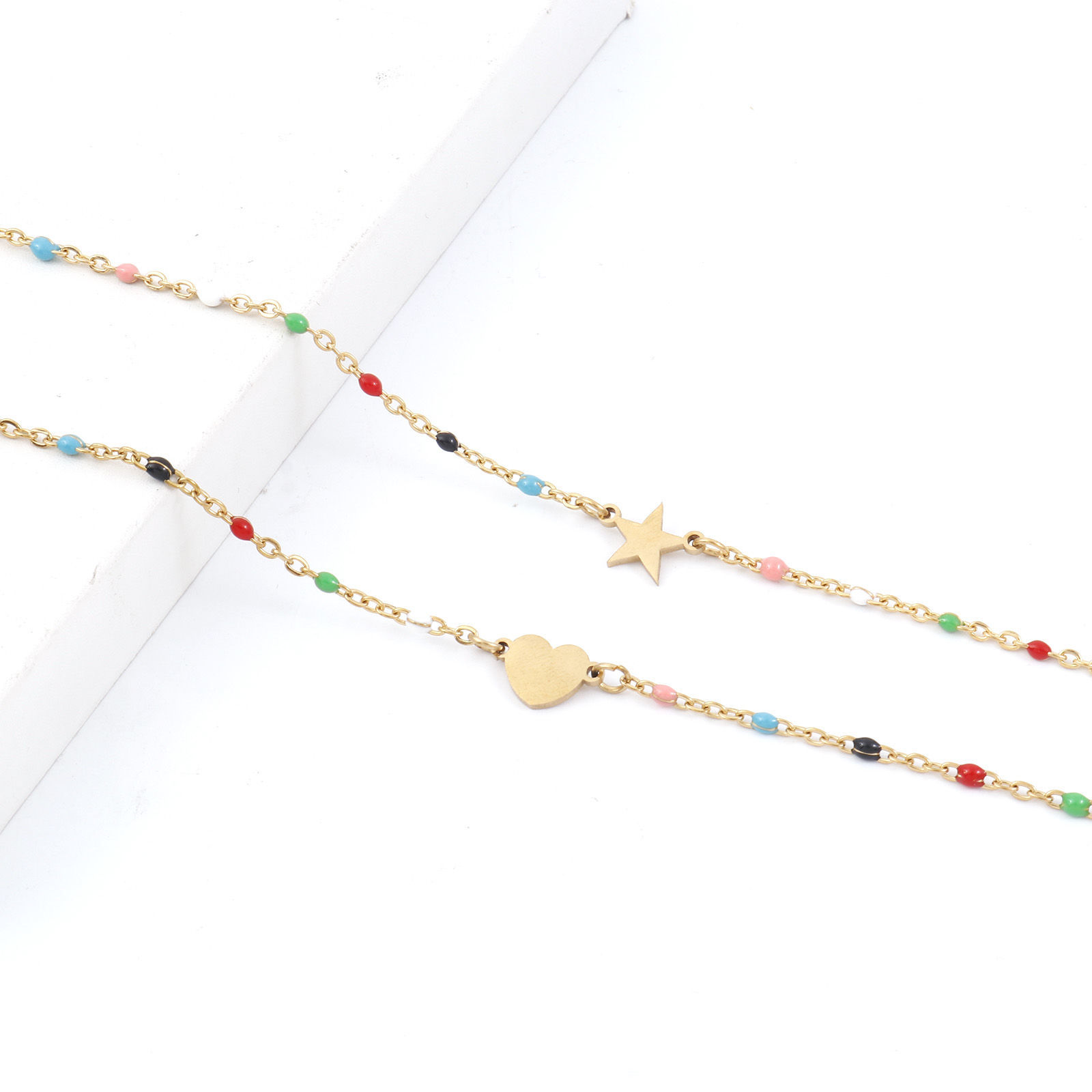 Immagine di 304 Acciaio Inossidabile Semplice Cavo Catena Cavigliere Multicolore Smalto 23.5cm lunghezza, 1 Pz