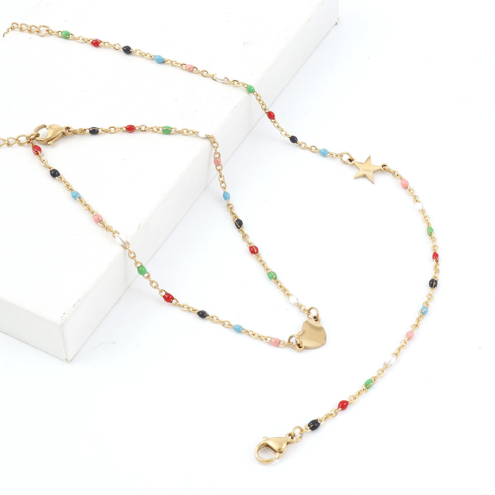 Immagine di 304 Acciaio Inossidabile Semplice Cavo Catena Cavigliere Multicolore Smalto 23.5cm lunghezza, 1 Pz