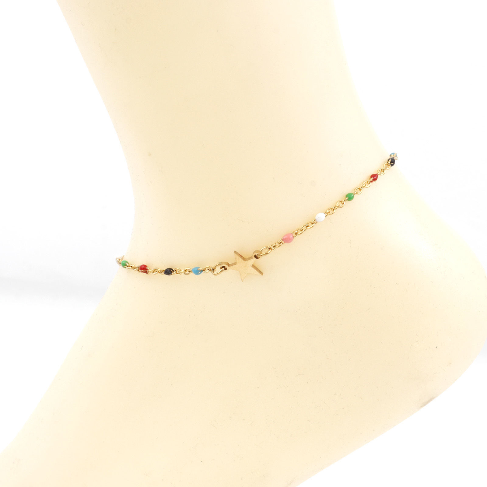 Immagine di 304 Acciaio Inossidabile Semplice Cavo Catena Cavigliere Multicolore Smalto 23.5cm lunghezza, 1 Pz