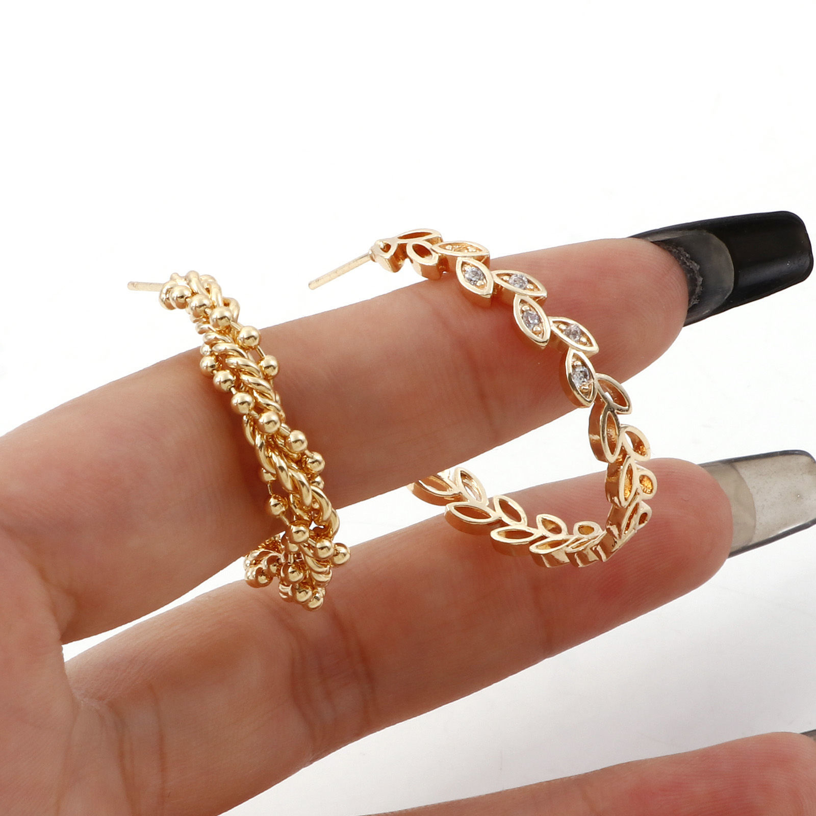 Picture of Copper Earrings Real Gold Plated C Shape 2 PCs