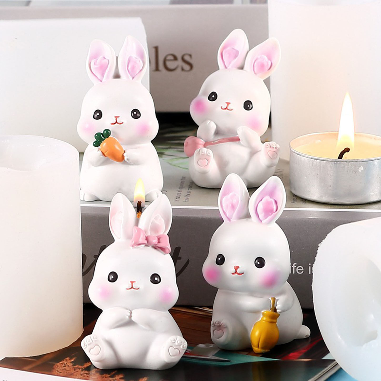 Imagen de Silicona día de Pascua Molde de Resina para Fabricación de Bricolaje de Jabón de Vela Conejo Blanco 1 Unidad