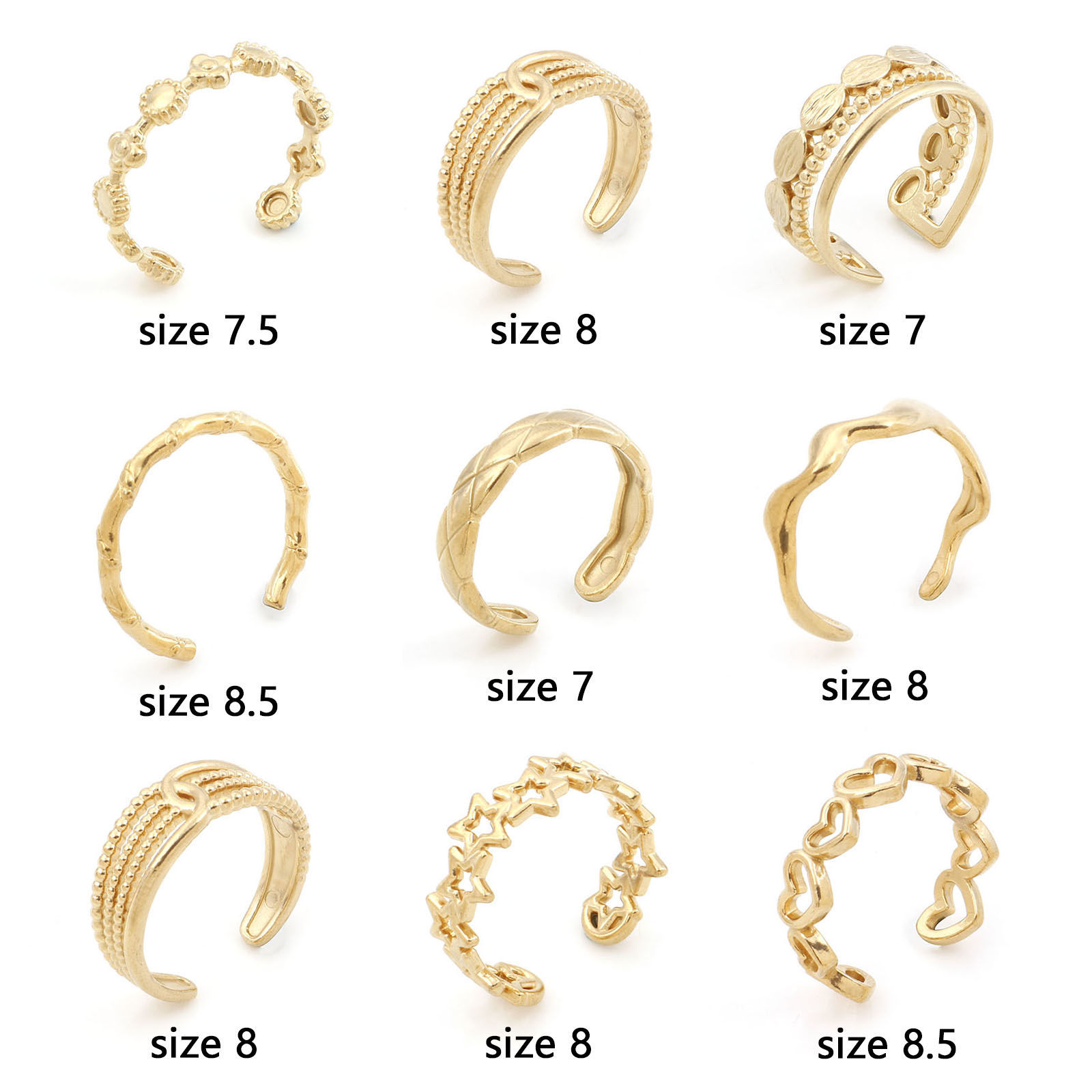 Immagine di 304 Acciaio Inossidabile Aperto Regolabile Anello Oro Placcato 1 Pz