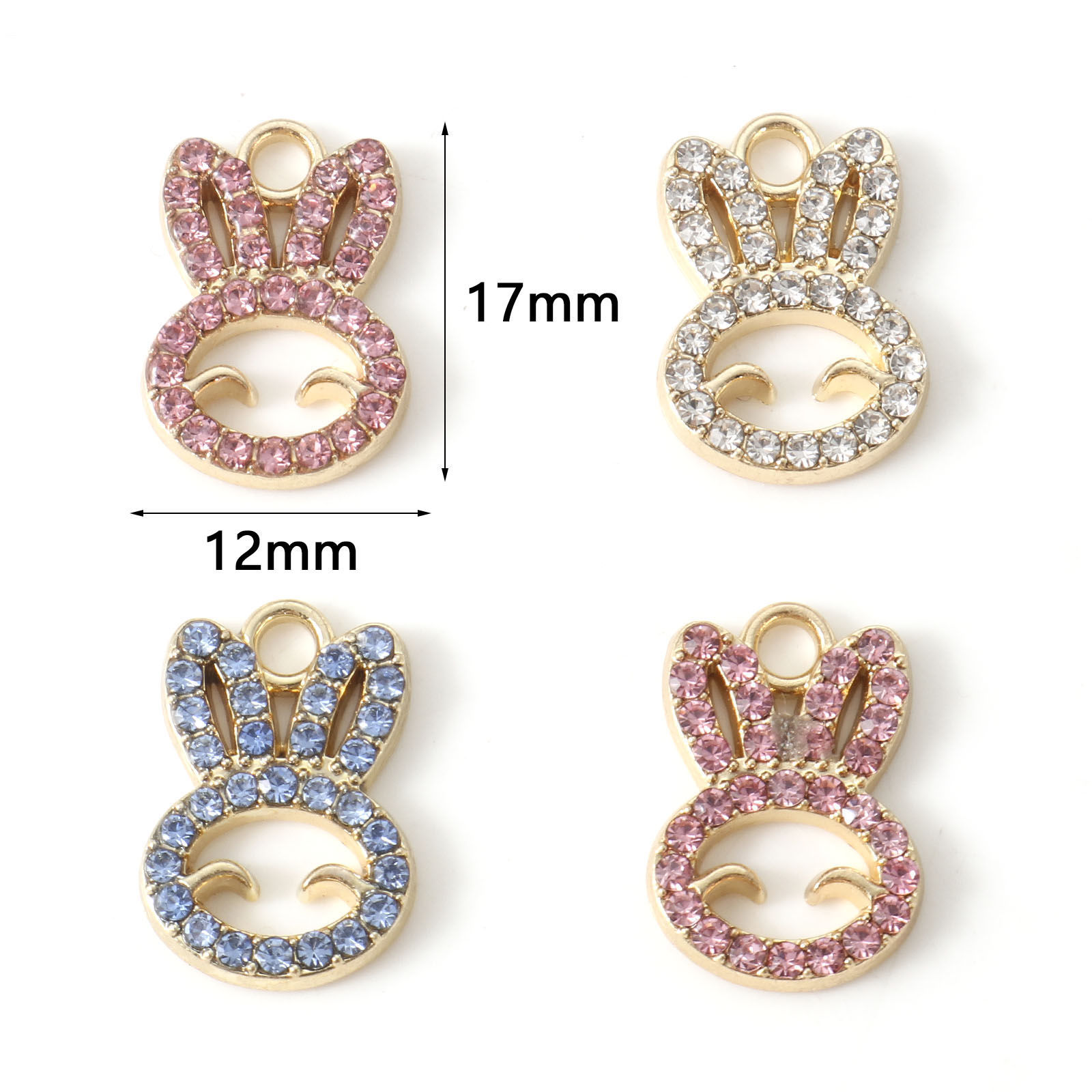 Picture of Zinc Based Alloy Easter Day Charms Gold Plated Rabbit Animal Hollow Multicolor Rhinestone 17mm x 12mm