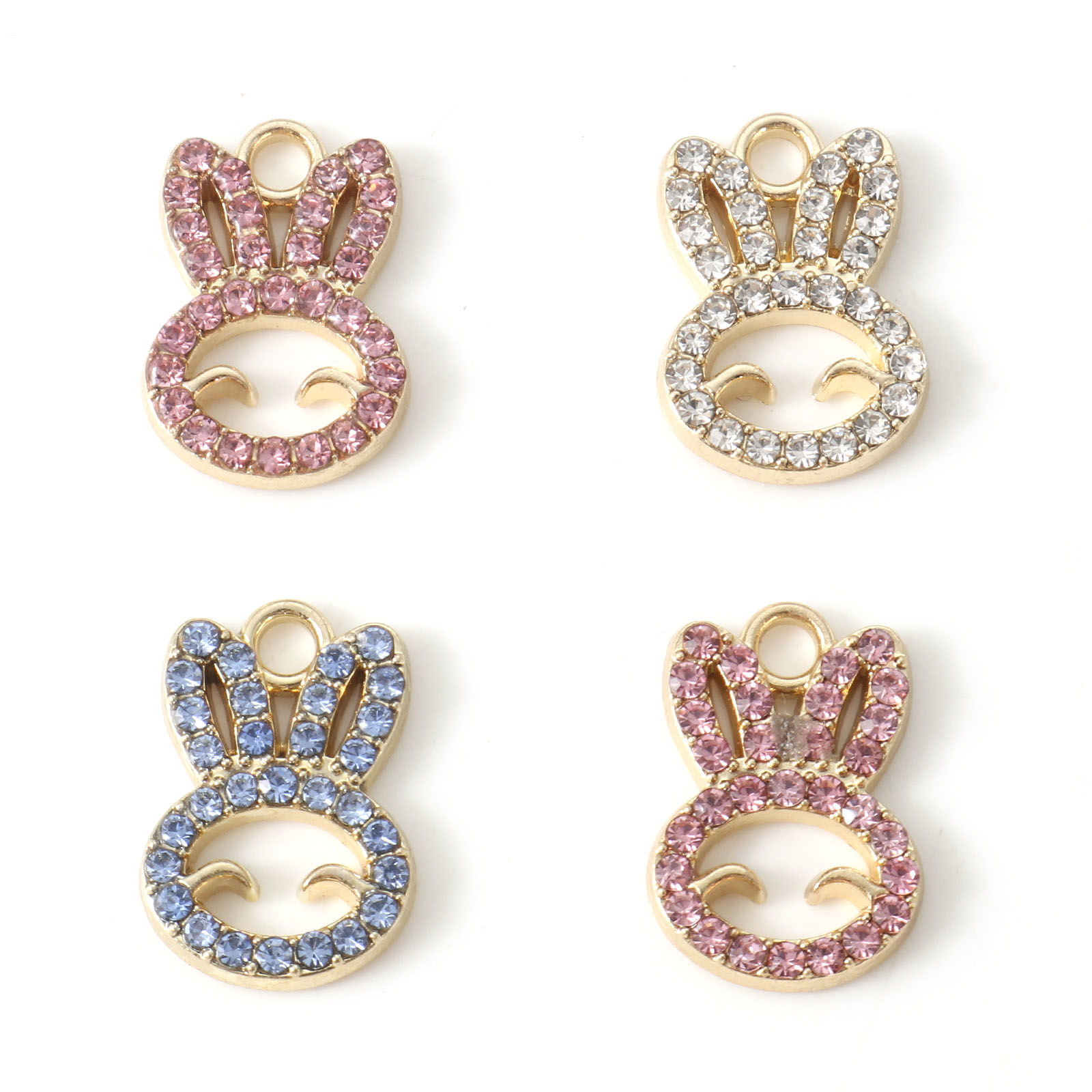 Immagine di Lega di Zinco Pasqua Charms Coniglio Oro Placcato Multicolore Strass Filigrana 17mm x 12mm , 10 Pz