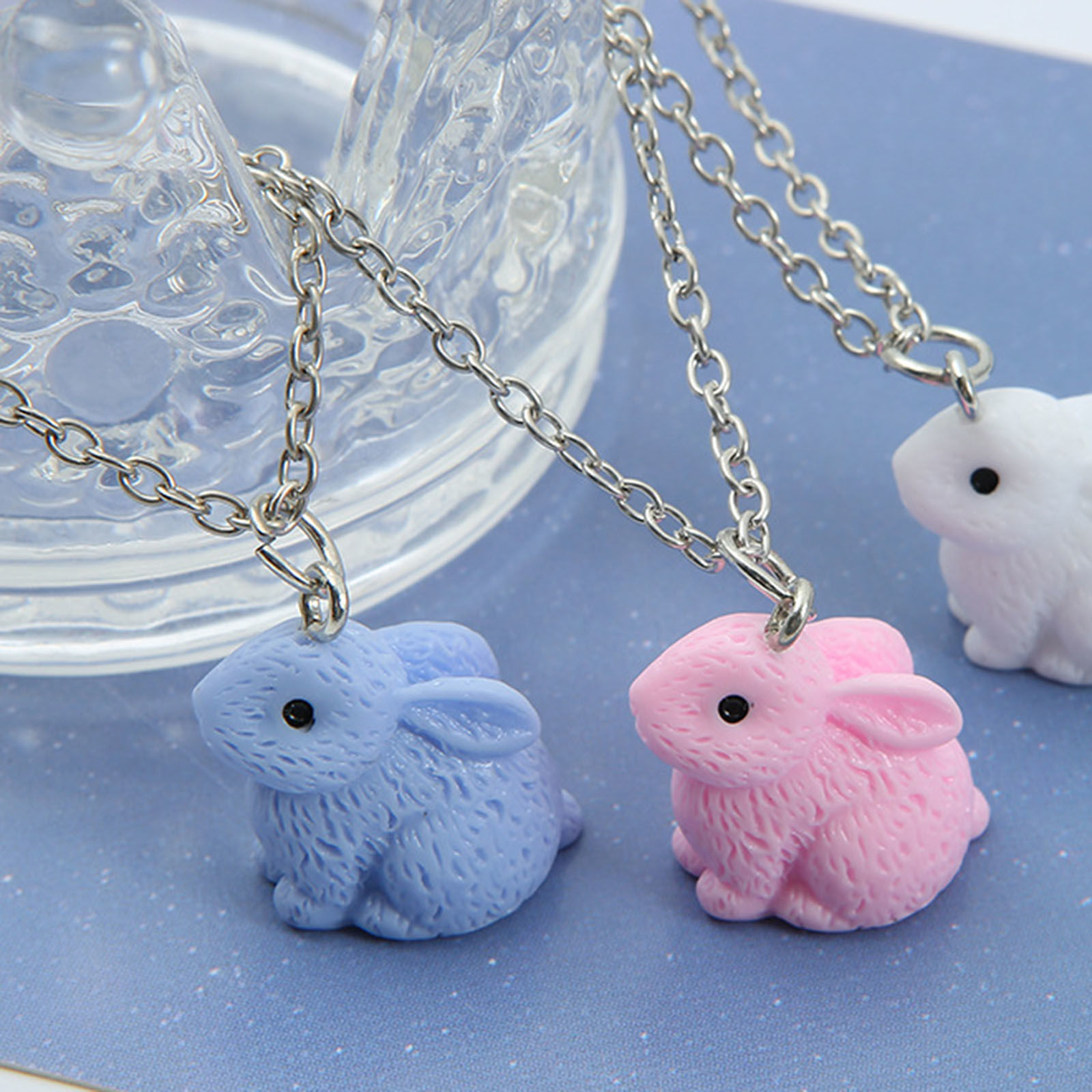 Immagine di Resina Pasqua Collana con Ciondolo Tono Argento Multicolore Coniglio Dipinto 1 Pz