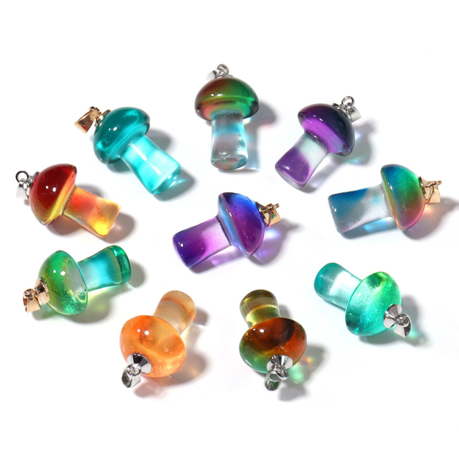 Picture of Lampwork Glass Charms Multicolor Mushroom 3D 25mm x 15mm, 2 PCs