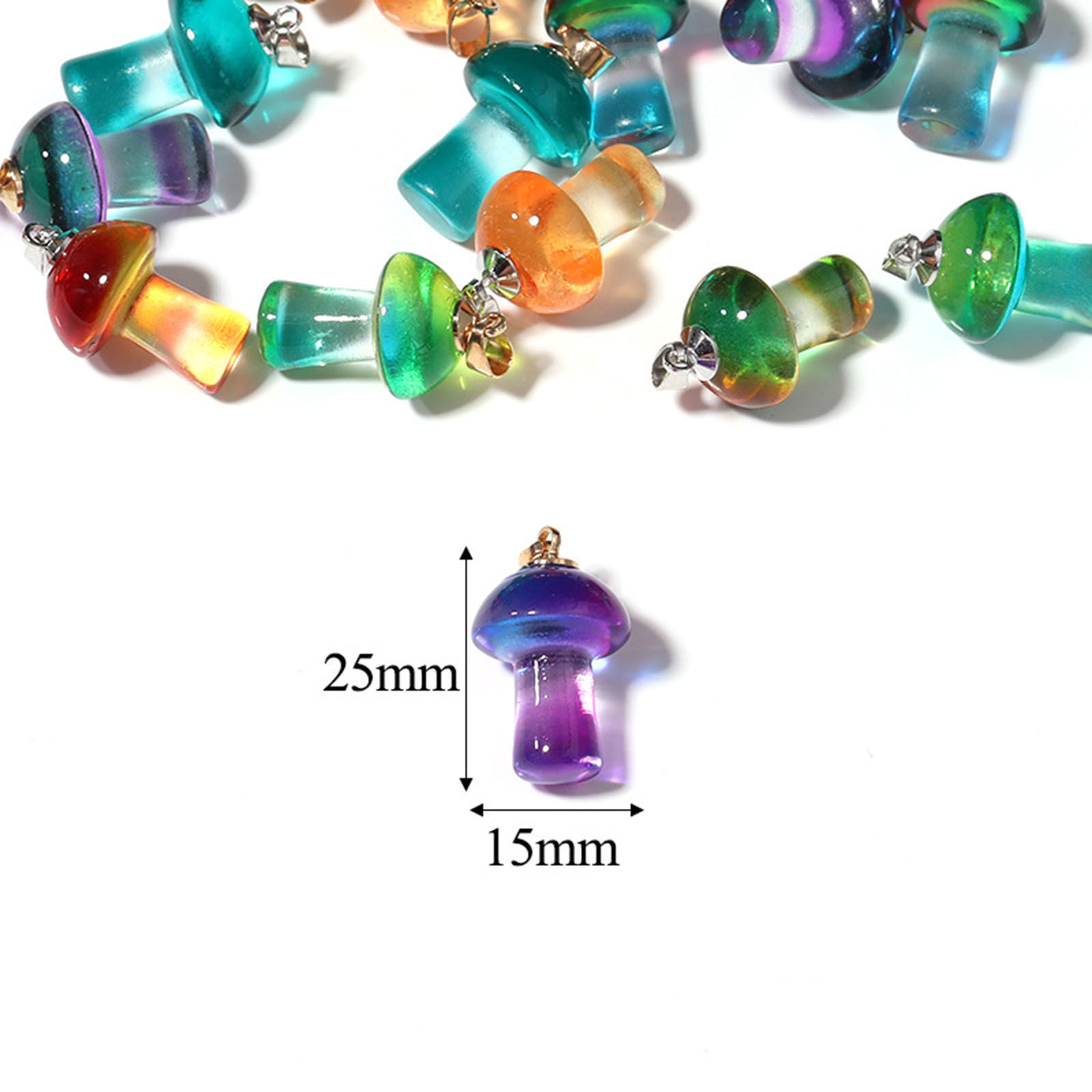 Picture of Lampwork Glass Charms Multicolor Mushroom 3D 25mm x 15mm, 2 PCs