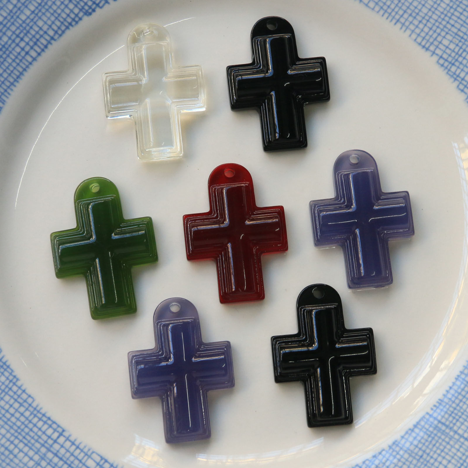 Picture of Acrylic Religious Pendants Cross Multicolor 3.7cm x 2.7cm, 5 PCs