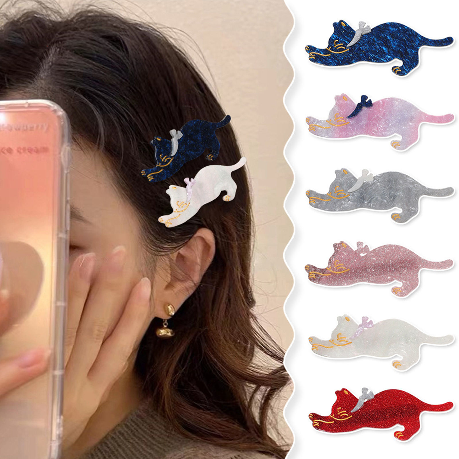 Immagine di Acrilato Carino Fermagli per Capelli in Alligatore Multicolore Gatto Galassia Universo Brillio 1 Pz