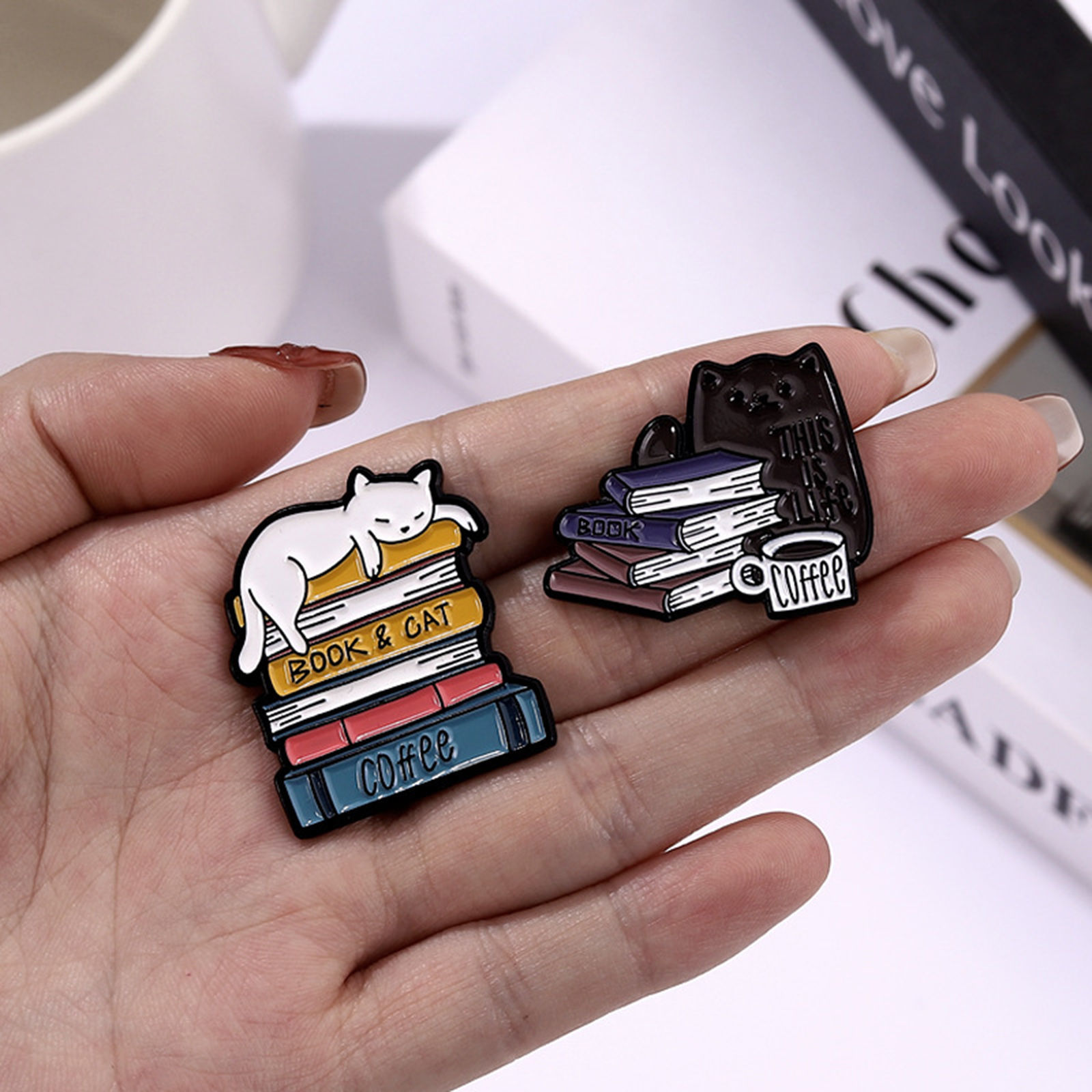 Picture of Cute Pin Brooches Book Cat Multicolor Enamel