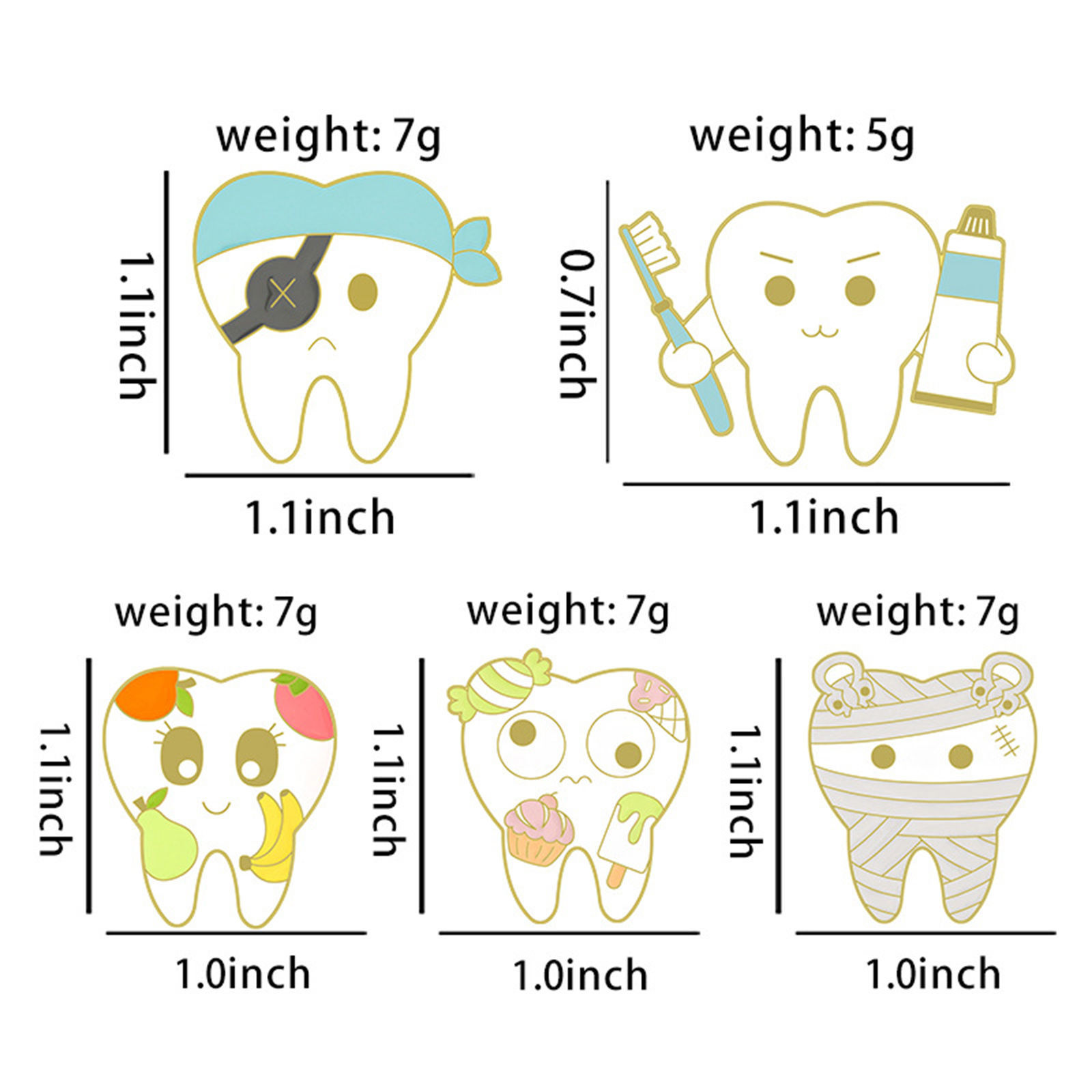 Immagine di Medico Spilla Dente Multicolore Smalto 1 Pz