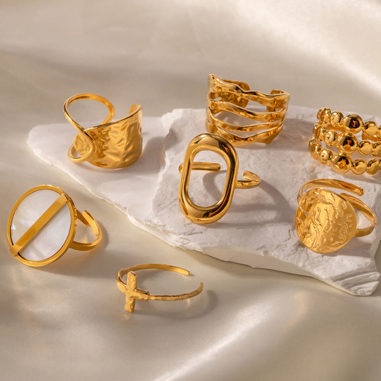 Imagen de Hipoalergénico Sencillo & Casual Retro 18K Oro lleno 304 Acero Inoxidable Abierto Óvalo Anillos Unisexo Fiesta 1 Unidad