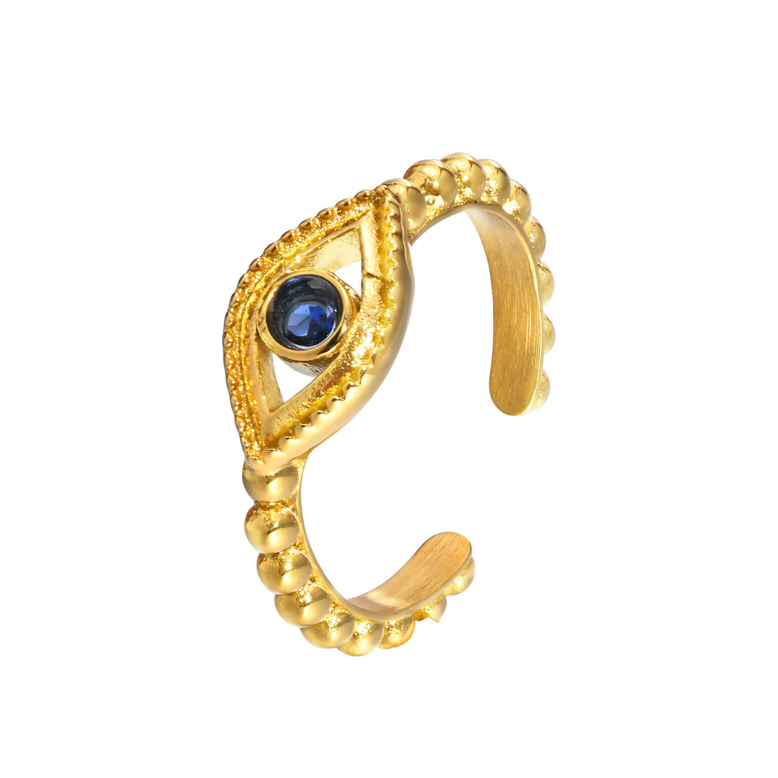 Imagen de Respetuoso del Medio Ambiente Retro Elegante 18K Oro lleno 304 Acero Inoxidable & Circón Artificial No Ajustable Mal de ojo Anillos Para Mujeres 1 Unidad