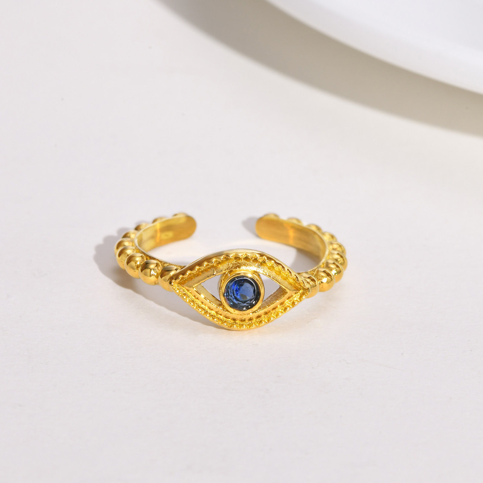 Imagen de Respetuoso del Medio Ambiente Retro Elegante 18K Oro lleno 304 Acero Inoxidable & Circón Artificial No Ajustable Mal de ojo Anillos Para Mujeres 1 Unidad