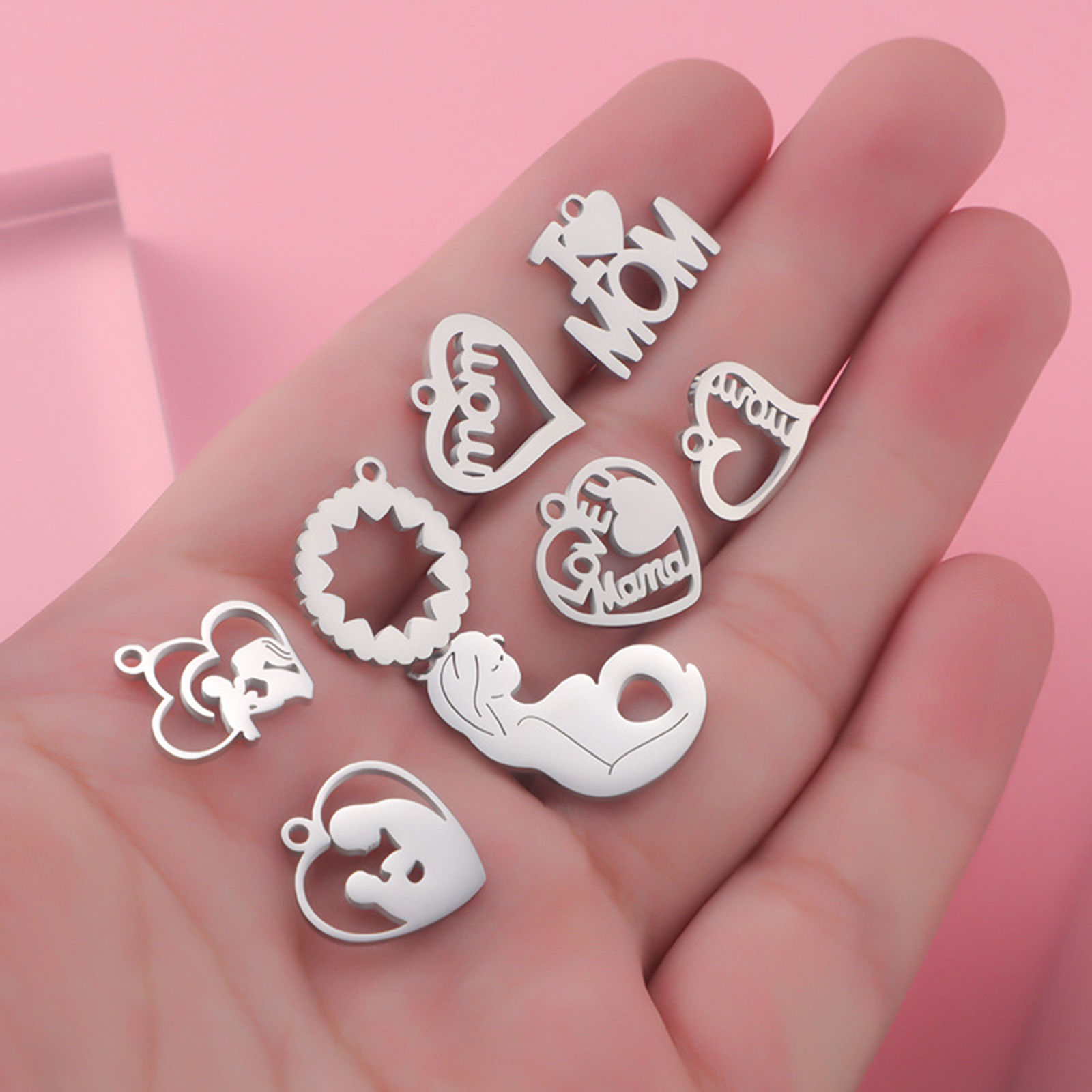Picture of 304 Stainless Steel Mother's Day Charms Silver Tone Heart