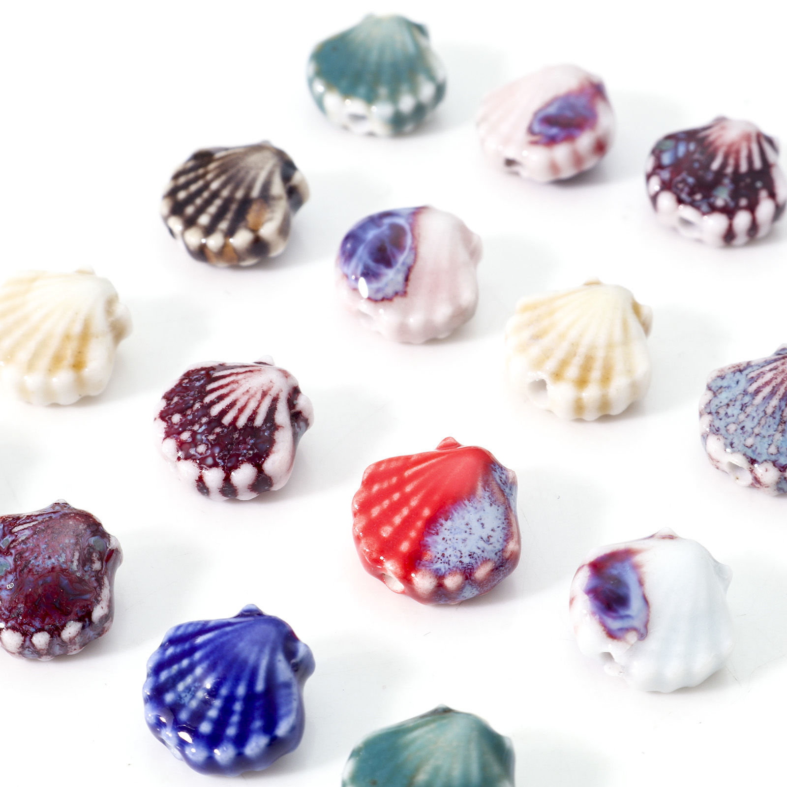 Bild von Keramik Perlen Muschel Bunt 3D ca. 12mm x 11.5mm, Loch:ca. 1.6mm, 10 Stück