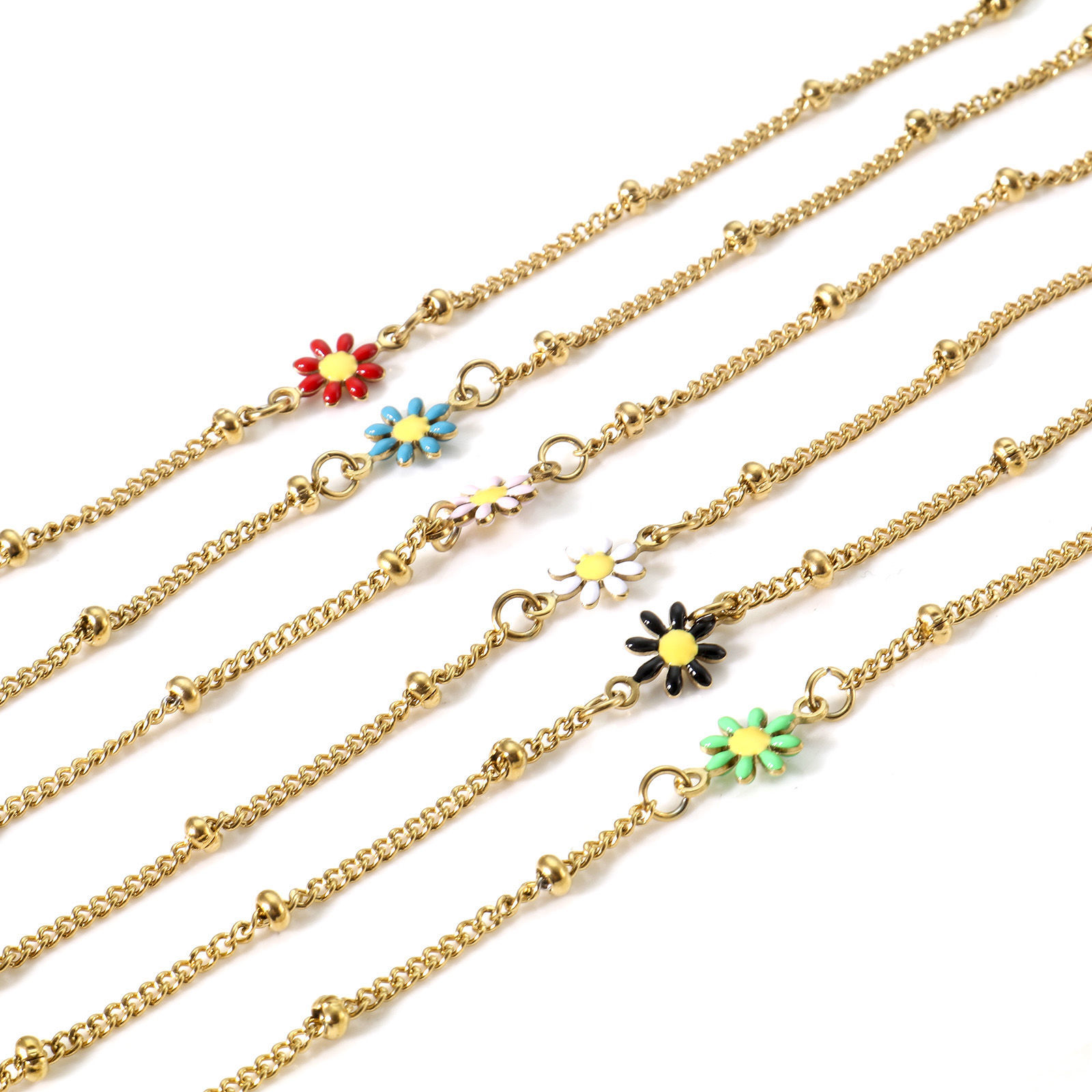 Bild von 304 Stainless Steel Curb Link Chain Anklet Gold Plated Enamel Evil Eye 22cm(8 5/8") long, 1 Piece