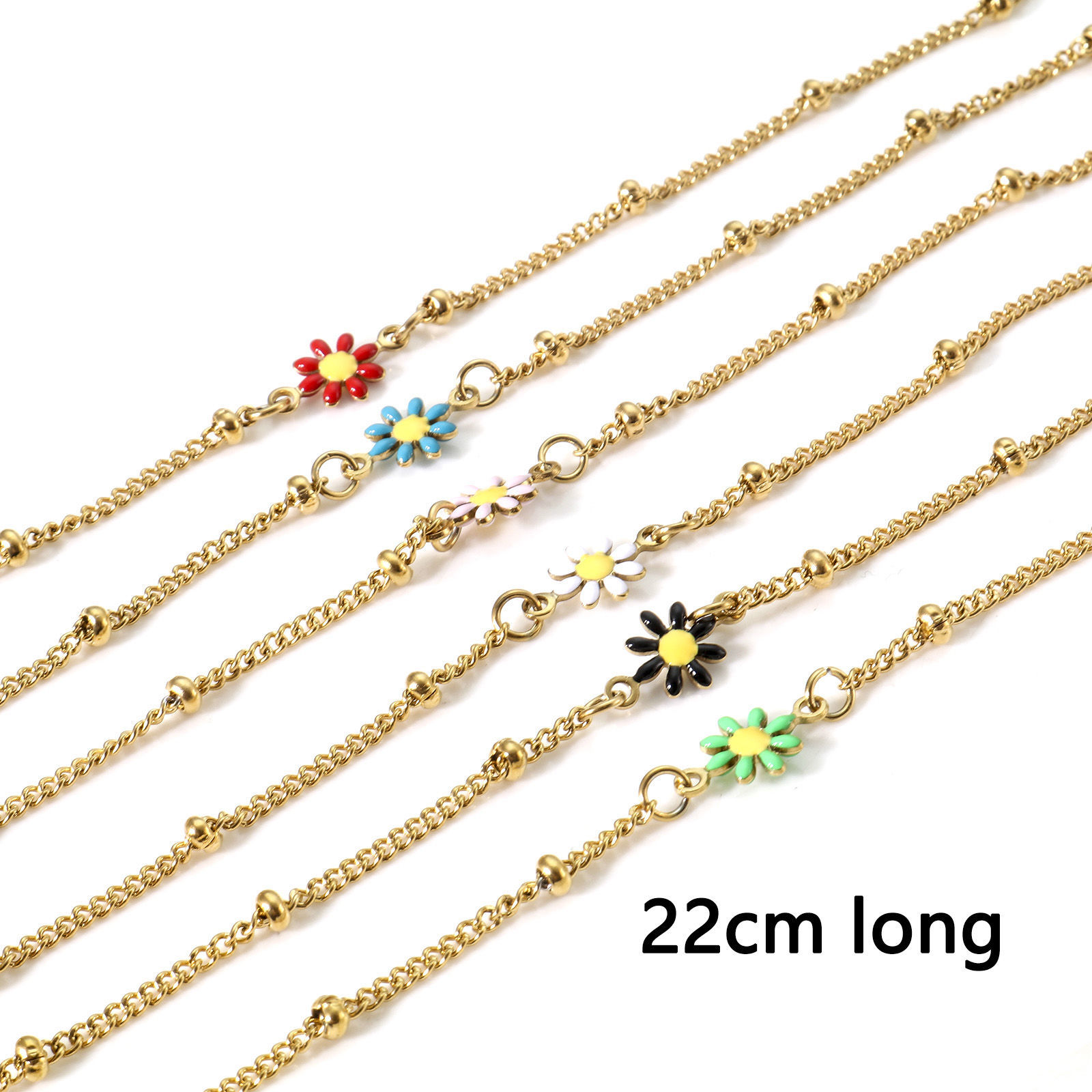 Bild von 304 Stainless Steel Curb Link Chain Anklet Gold Plated Enamel Evil Eye 22cm(8 5/8") long, 1 Piece