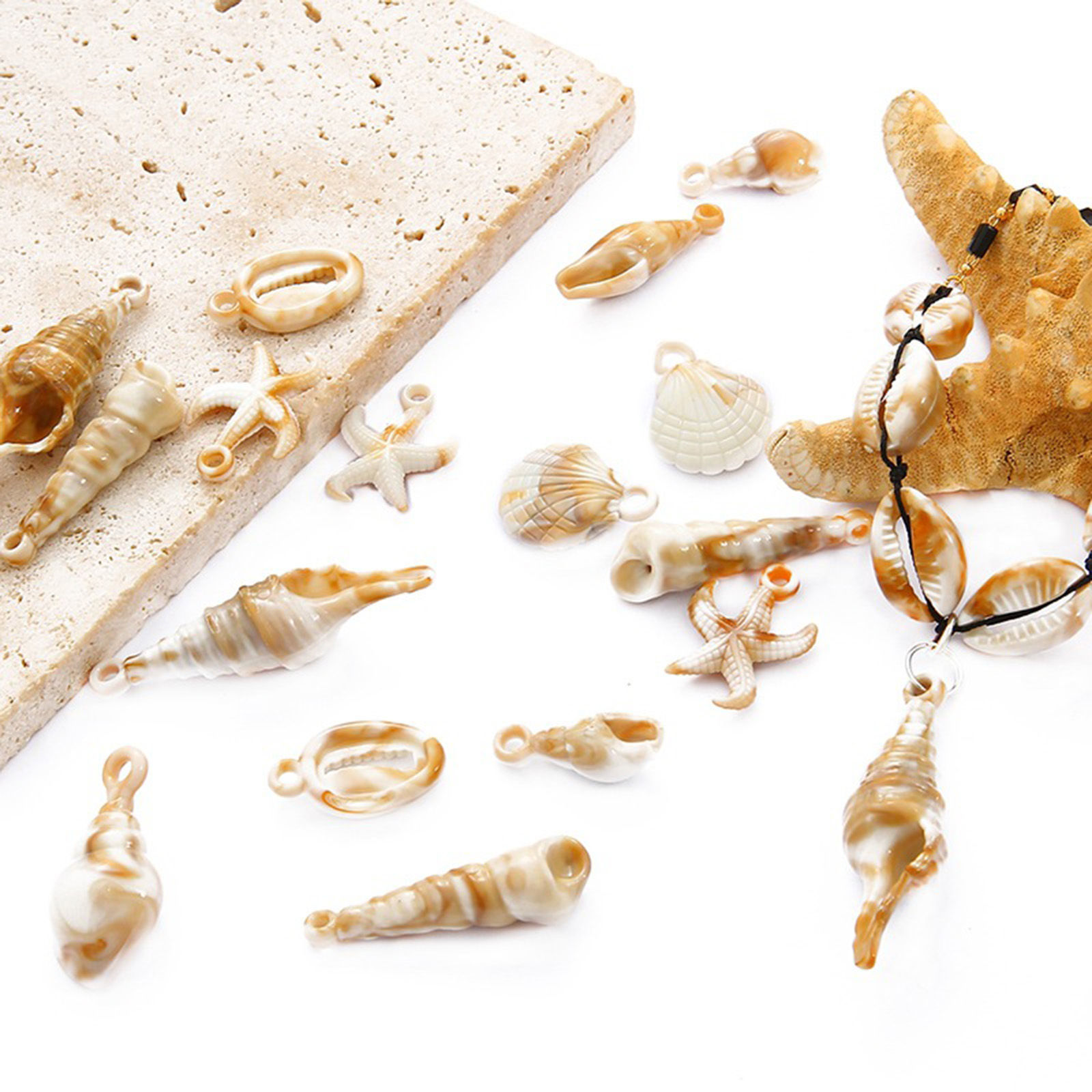 Bild von Acryl Ozean Schmuck Anhänger Strandschnecke Khaki , mit Muschelschale Muster, 1 Packung