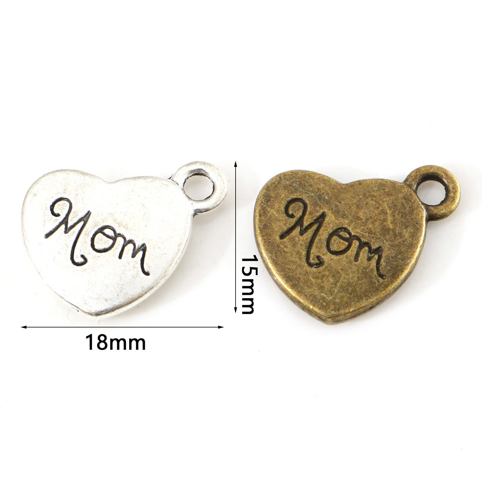 Bild von Zinklegierung Muttertag Charms Herz Bunt Message " Mom " 18mm x 15mm, 10 Stück