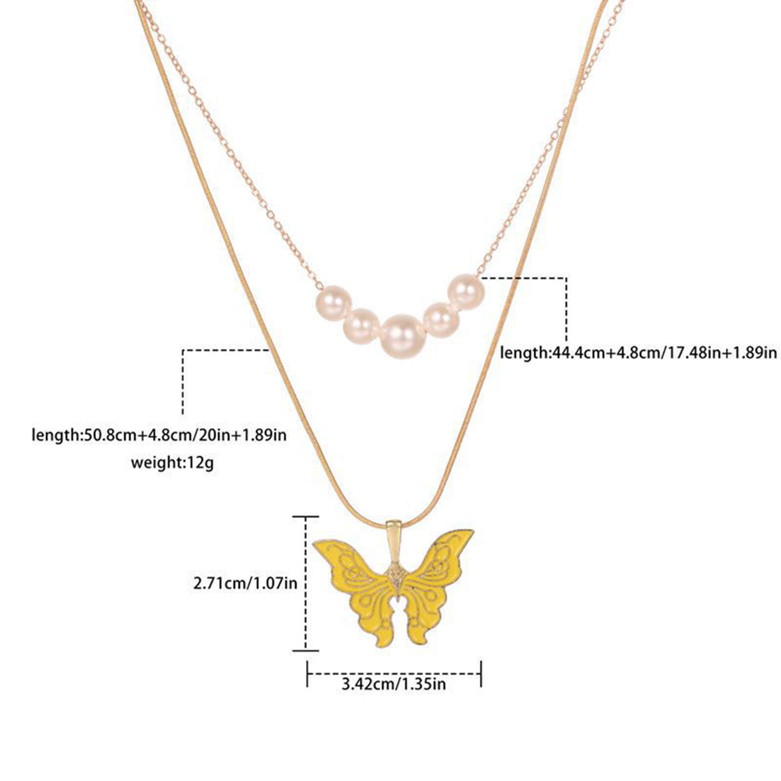 Bild von Insekt Mehrschichtige Halskette Vergoldet Bunt Schmetterling Imitat Perle 1 Strang