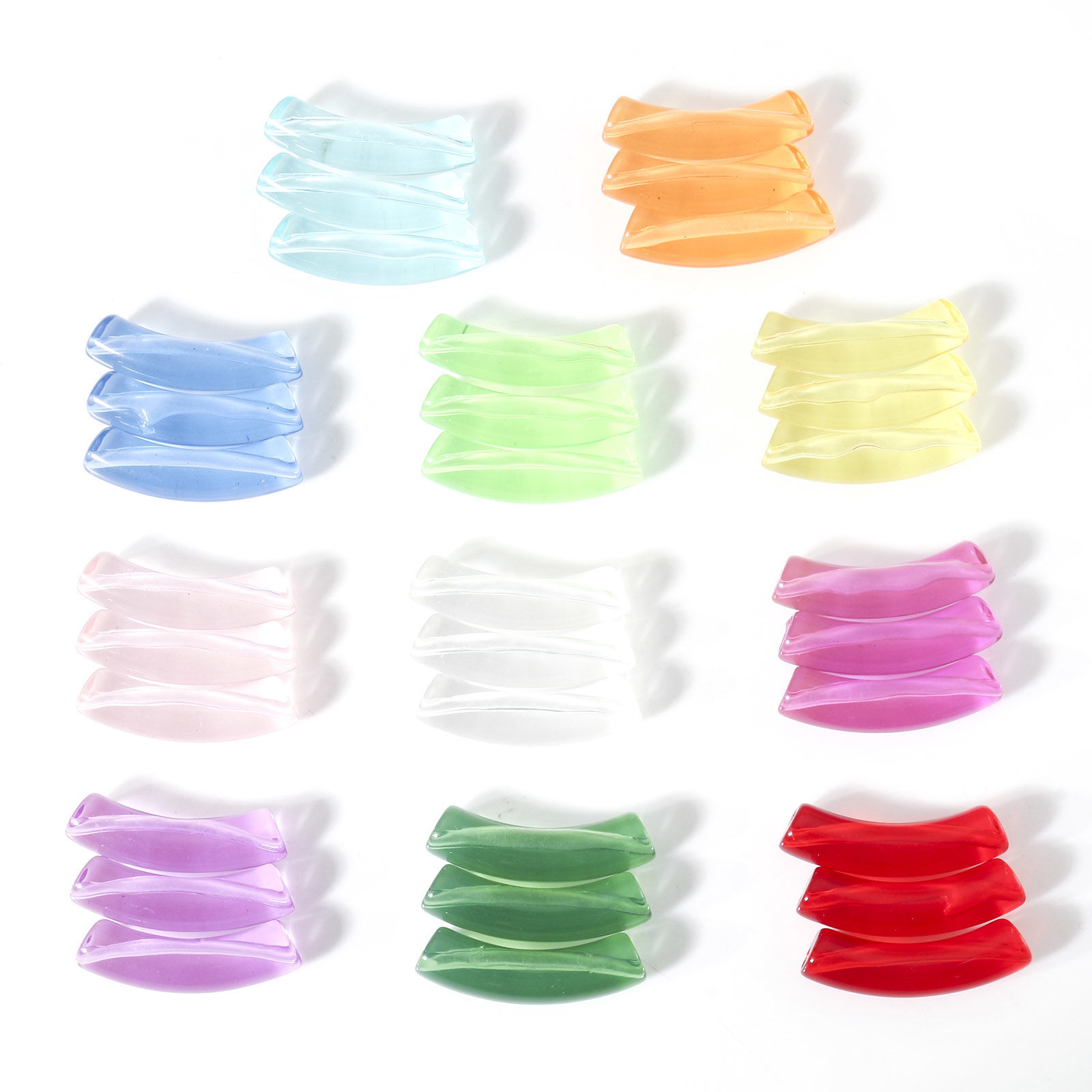 Bild von Acryl Perlen für die Herstellung von DIY-Charme-Schmuck Bunt Transparent gebogenes Rohr Bogen ca. 3.3cm x 0.8cm, Loch:ca. 1.4mm, 50 Stück