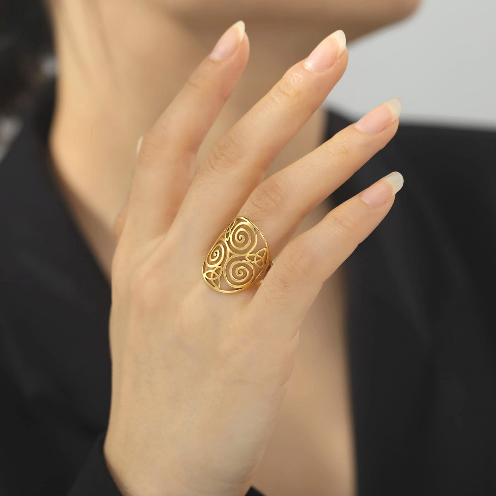 Immagine di 304 Acciaio Inossidabile Elegante Aperto Regolabile Anello Multicolore Nodo Celtico Spirale 17.3mm (taglia di US: 7), 1 Pz