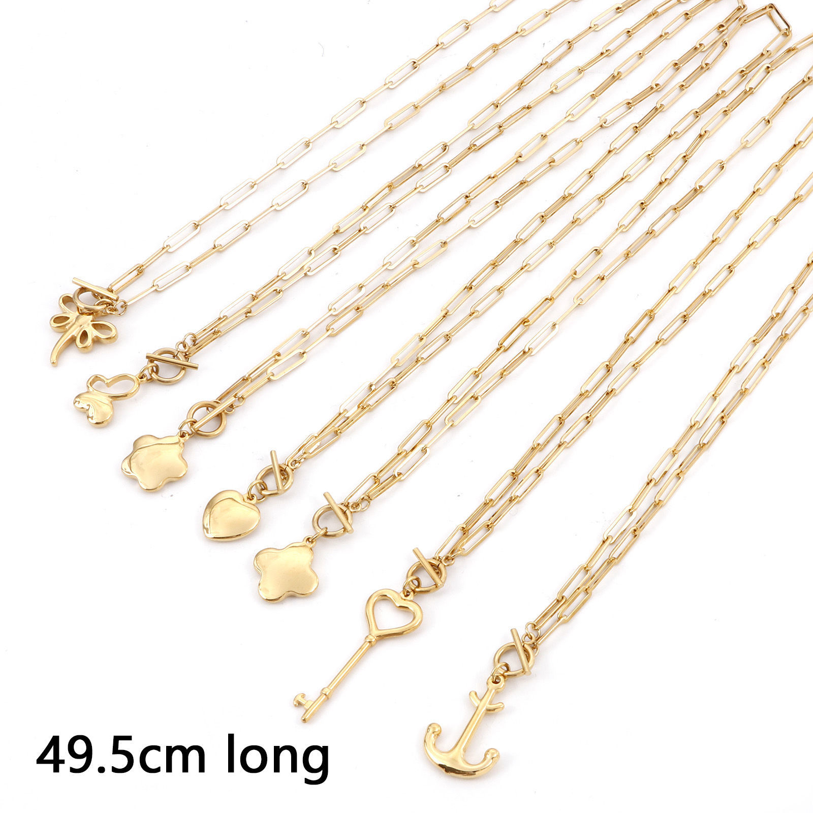Immagine di 304 Acciaio Inossidabile Elegante Catena a Graffetta Collana Oro Placcato Cuore Fiore 49.5cm Lunghezza, 1 Pz