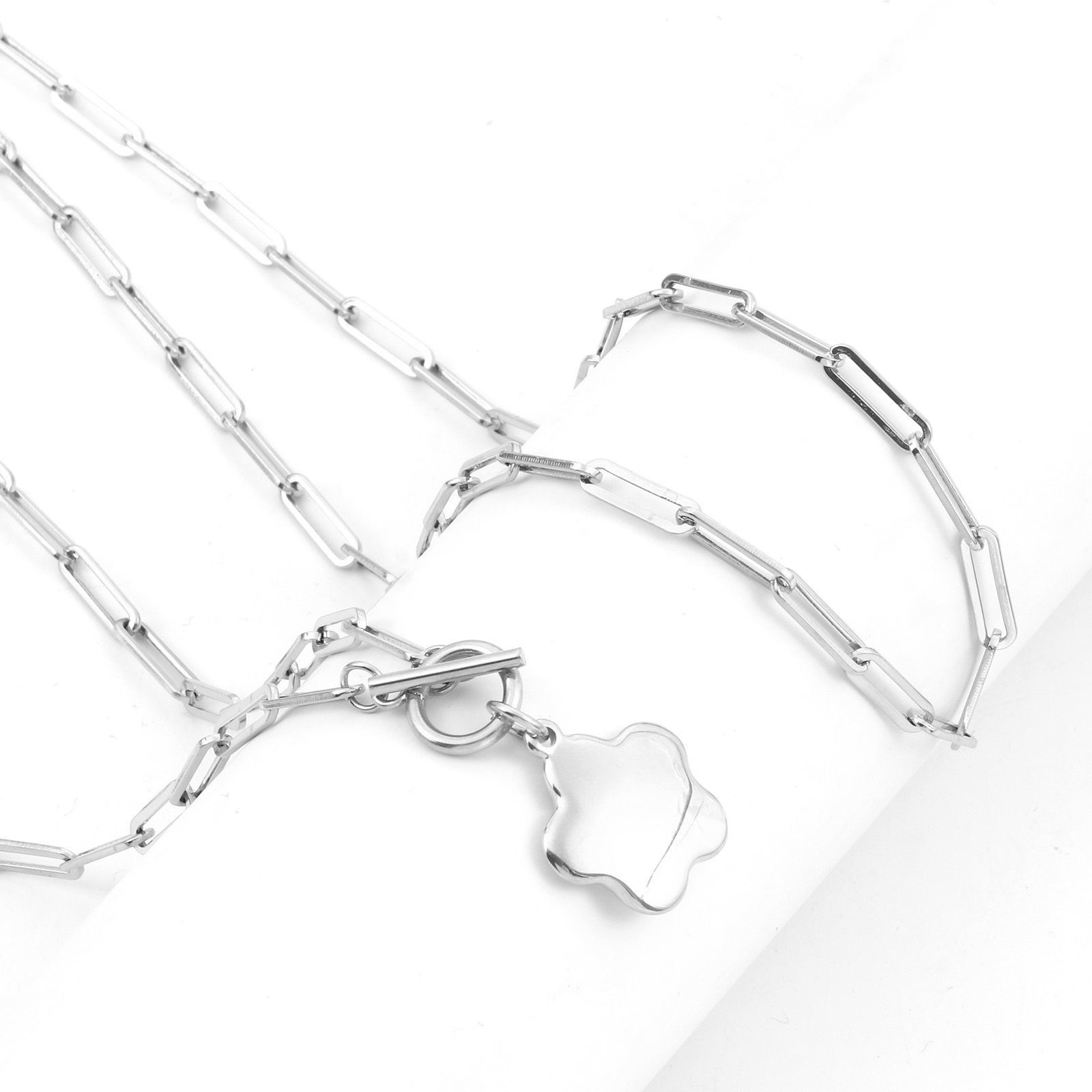 Immagine di 304 Acciaio Inossidabile Elegante Catena a Graffetta Collana Tono Argento Cuore Fiore 49.5cm Lunghezza, 1 Pz
