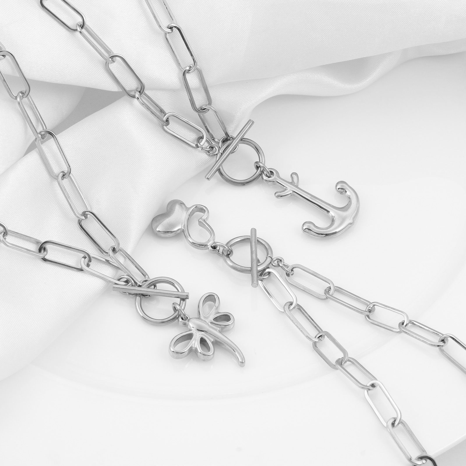 Immagine di 304 Acciaio Inossidabile Elegante Catena a Graffetta Collana Tono Argento Cuore Fiore 50cm Lunghezza, 1 Pz